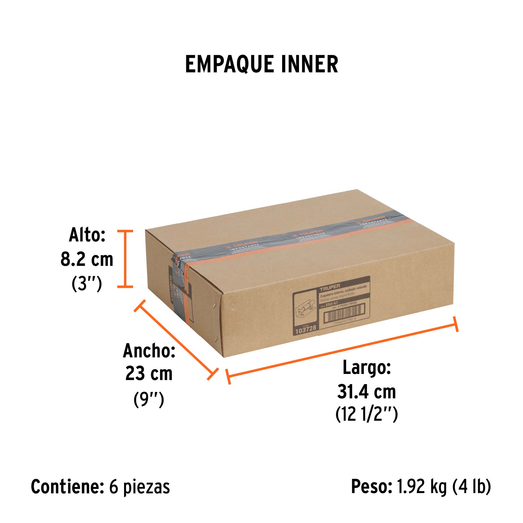 Esquinero interior, para acabado redondeado, TRUPER - Empaque