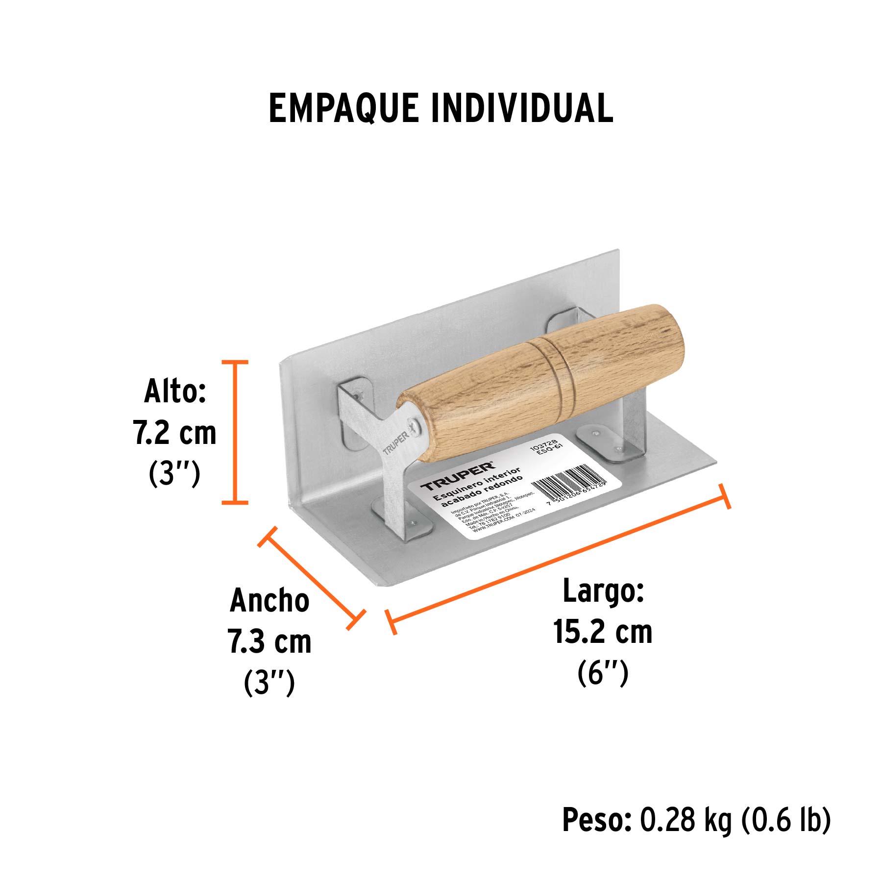 Esquinero interior, para acabado redondeado, TRUPER - Empaque