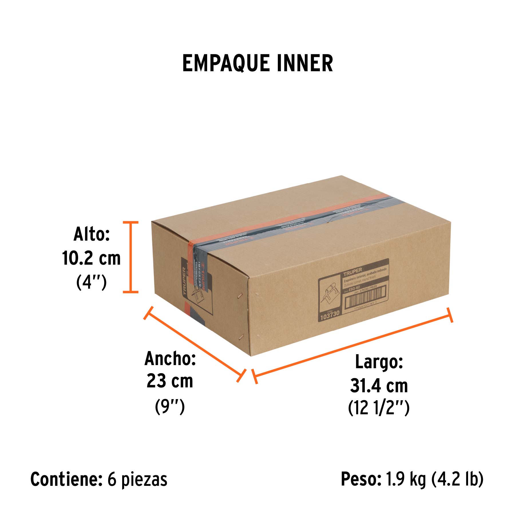Esquinero exterior, para acabado redondeado, TRUPER - Empaque