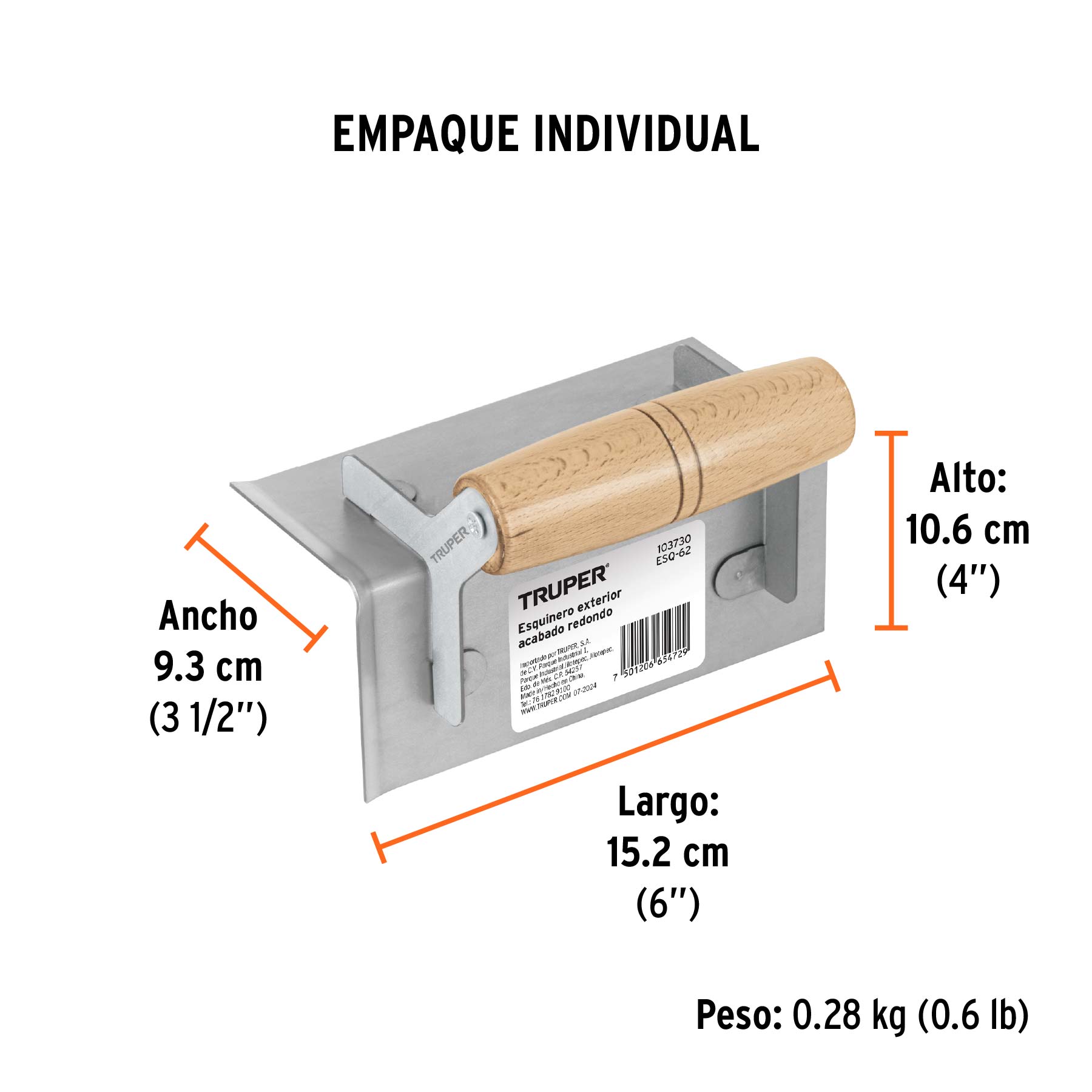 Esquinero exterior, para acabado redondeado, TRUPER - Empaque