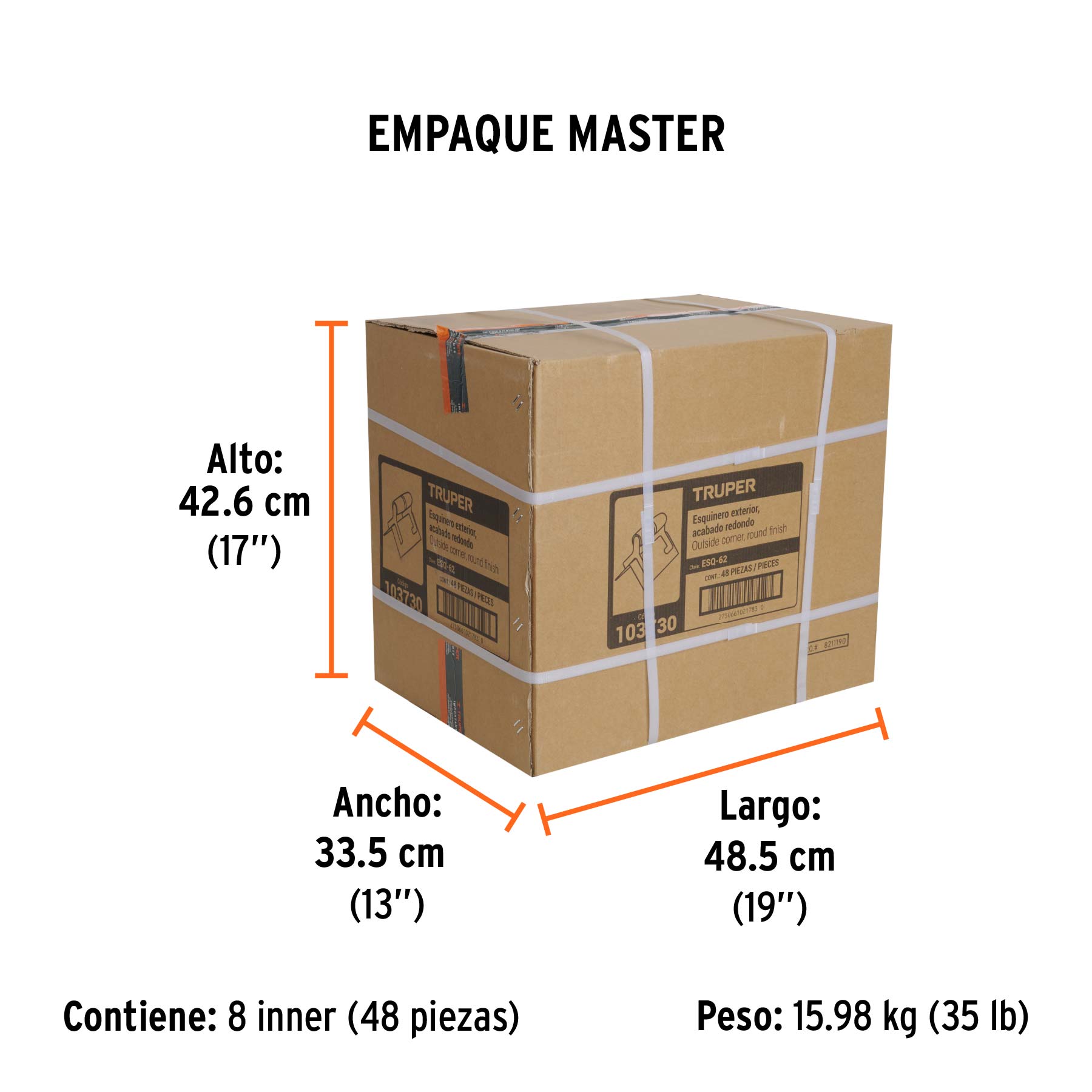 Esquinero exterior, para acabado redondeado, TRUPER - Empaque