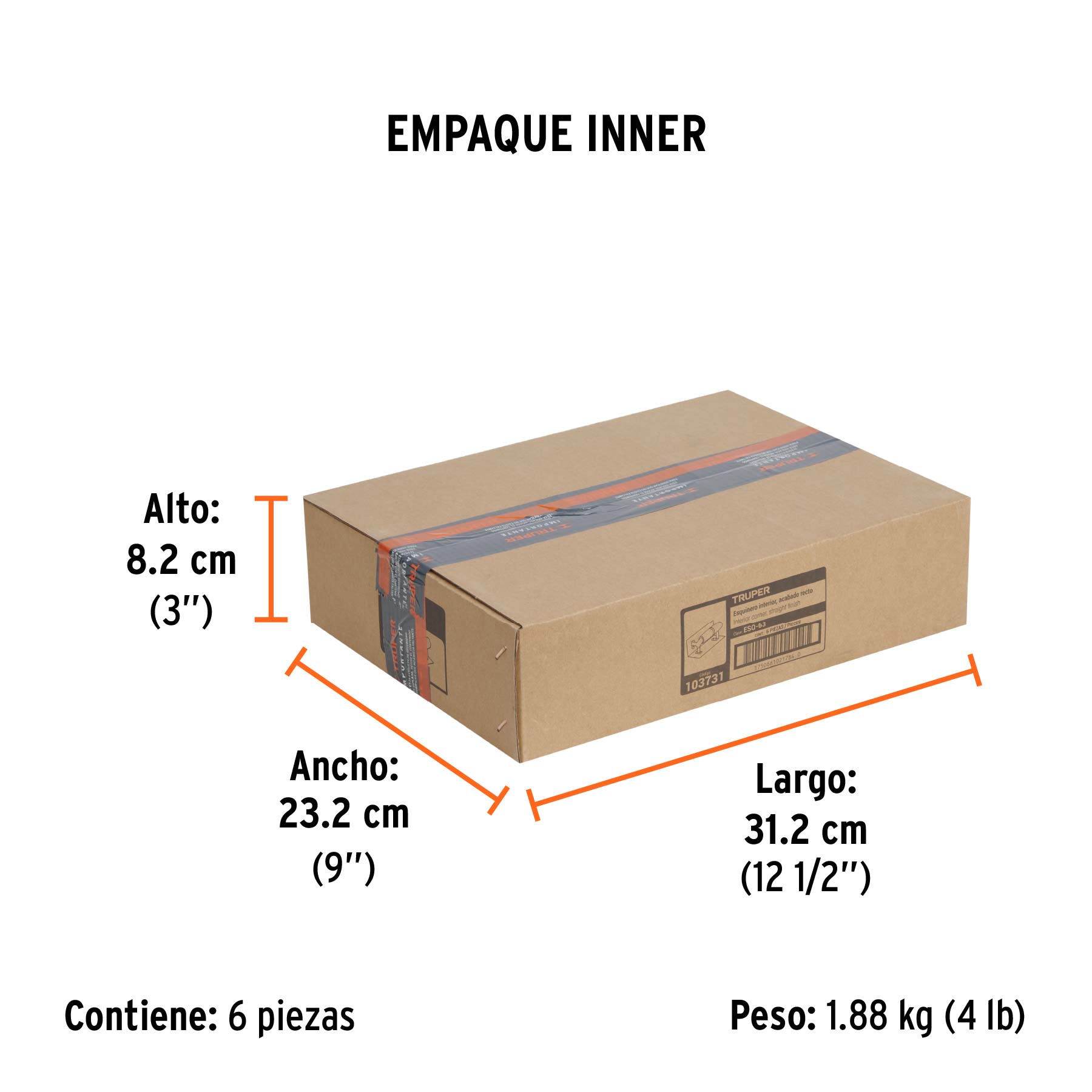 Esquinero interior, para acabado recto, TRUPER - Empaque