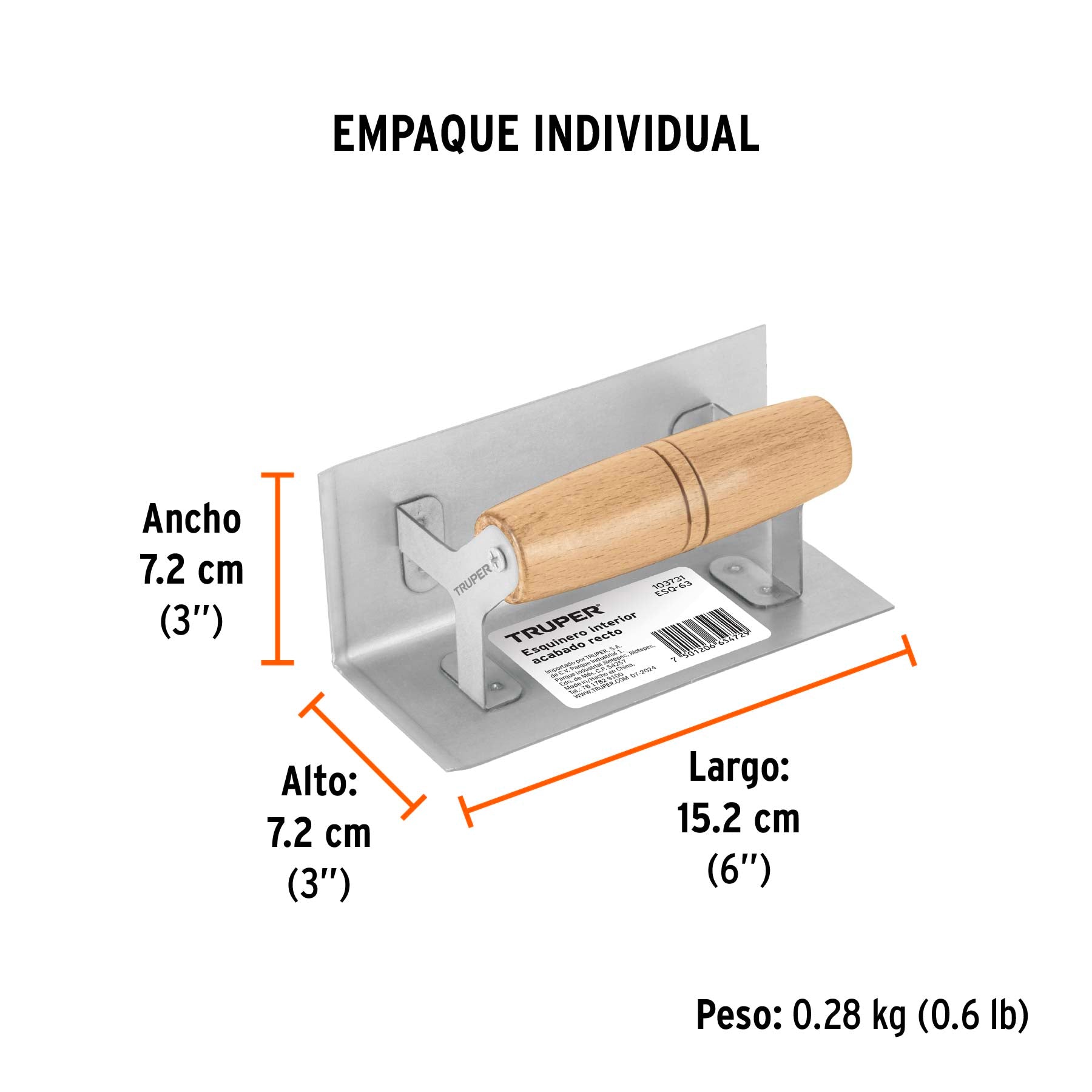 Esquinero interior, para acabado recto, TRUPER - Empaque