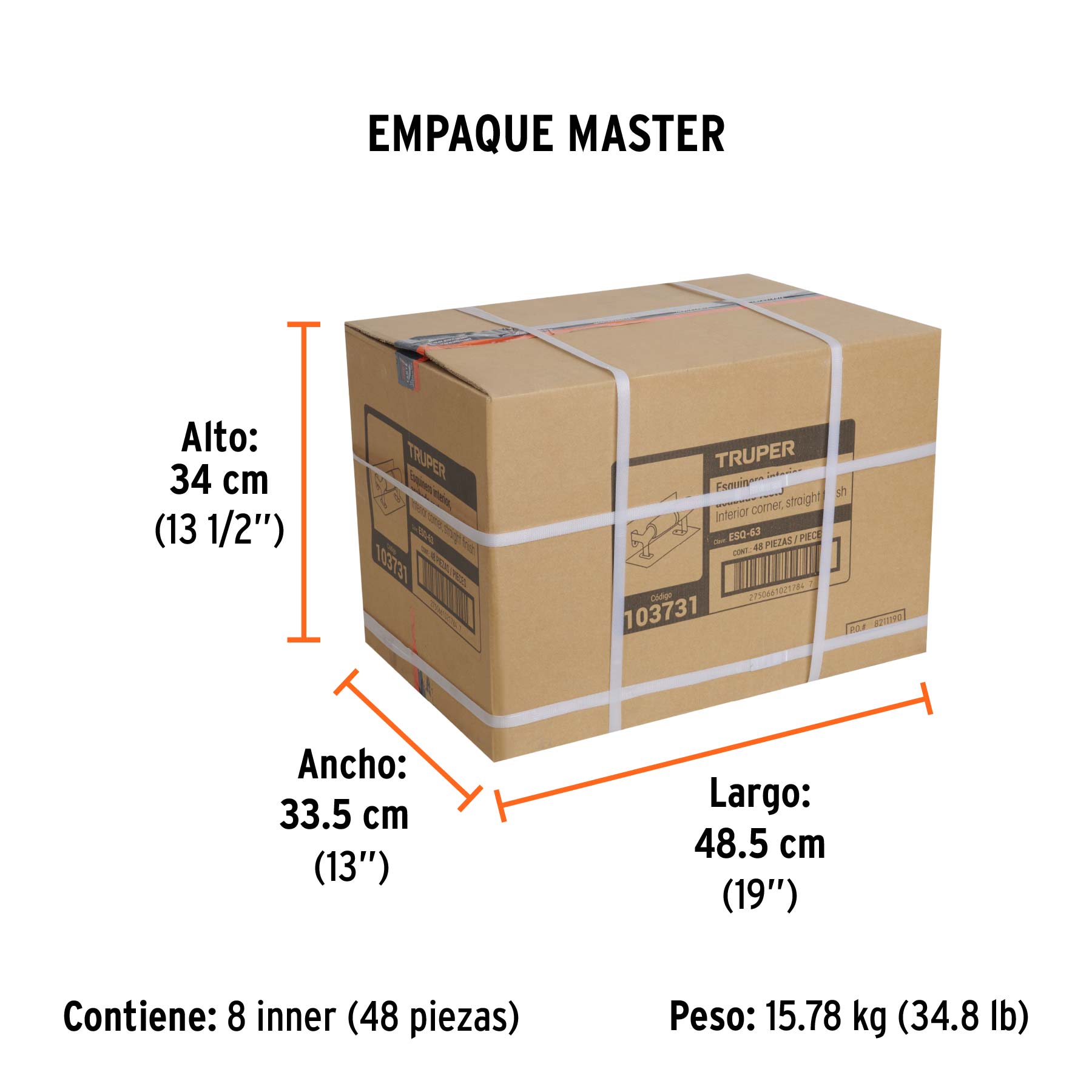 Esquinero interior, para acabado recto, TRUPER - Empaque