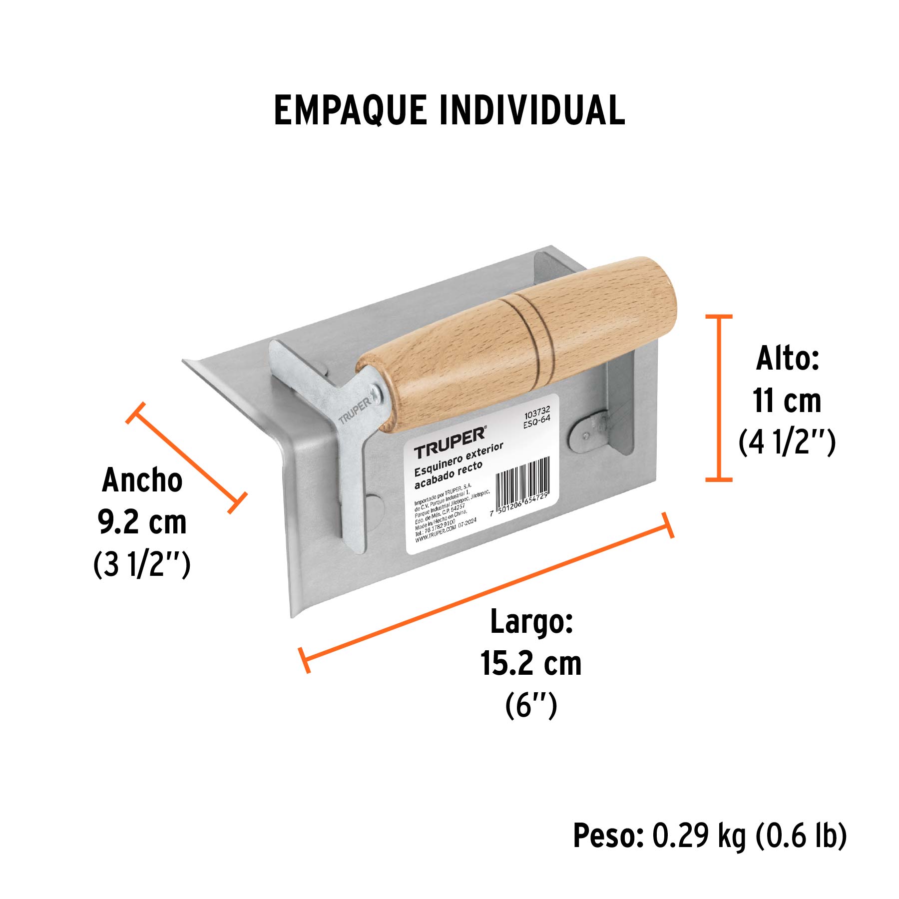 Esquinero exterior, para acabado recto, TRUPER - Empaque