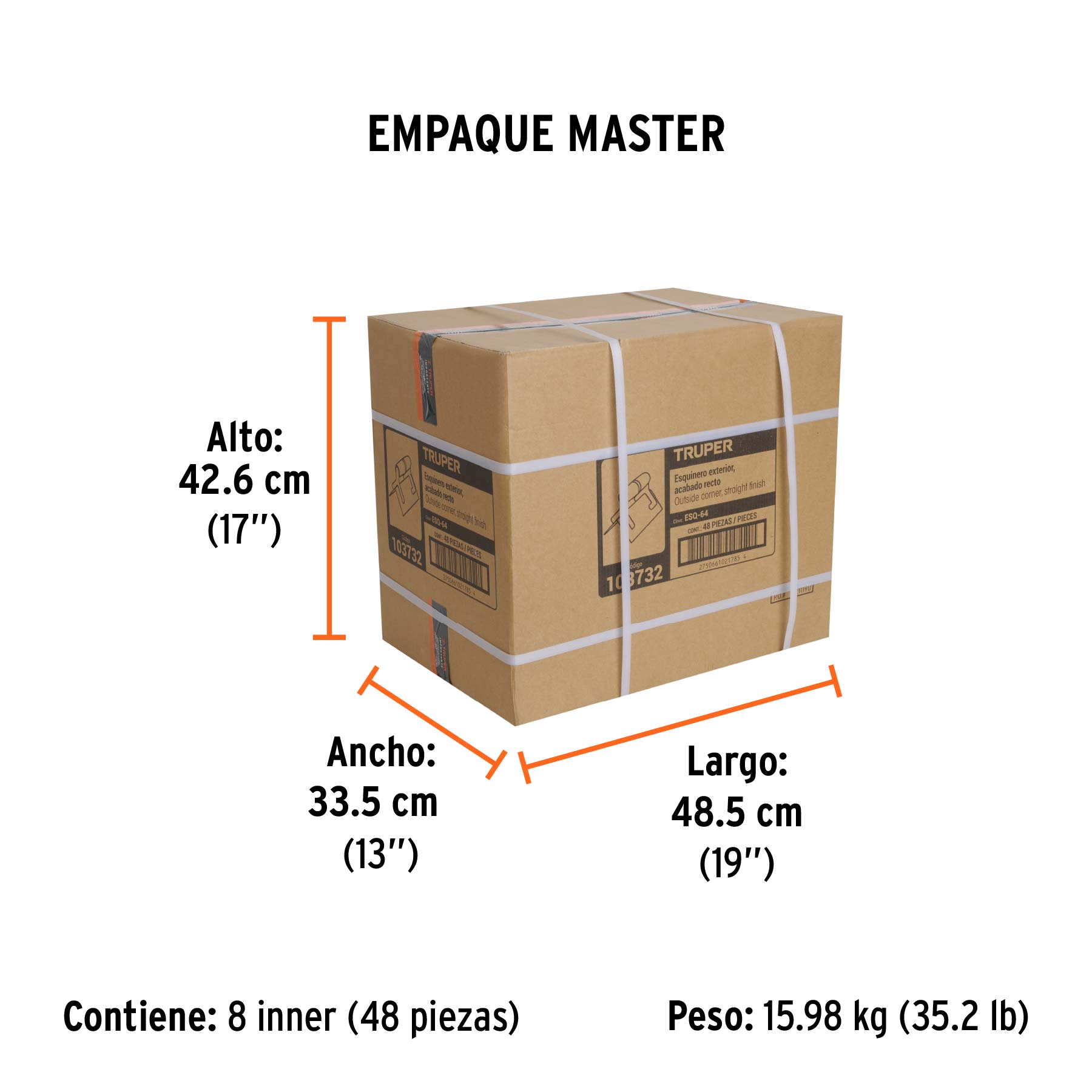 Esquinero exterior, para acabado recto, TRUPER - Empaque