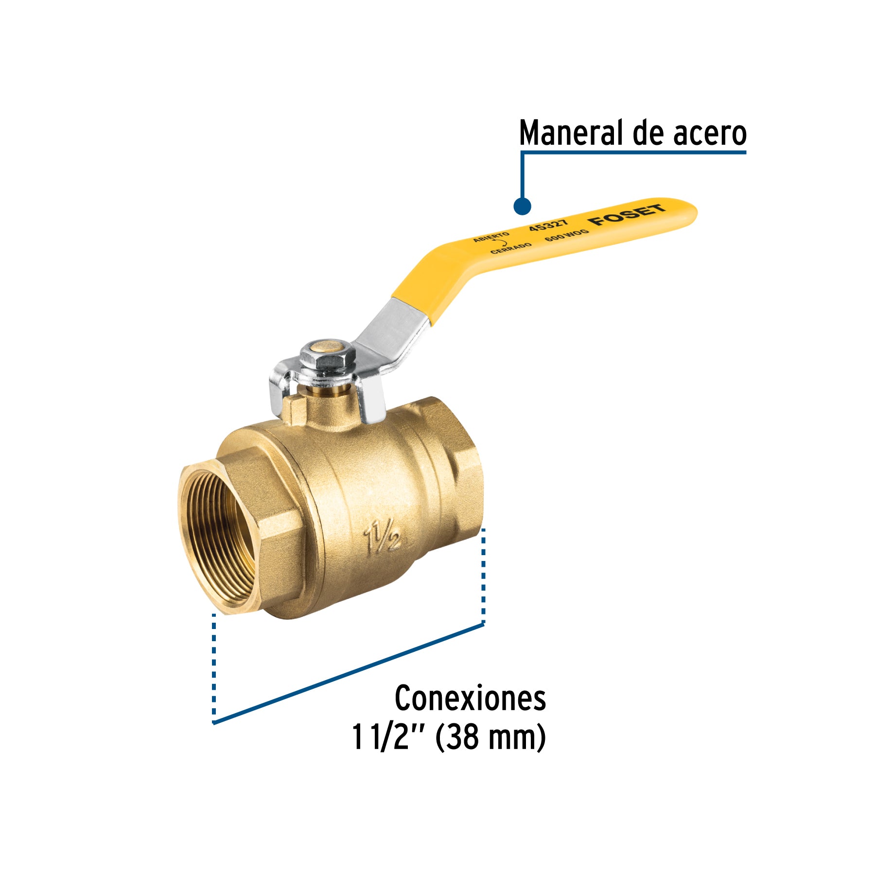 Válvula de esfera para gas, roscable, 1-1/2", alta presión