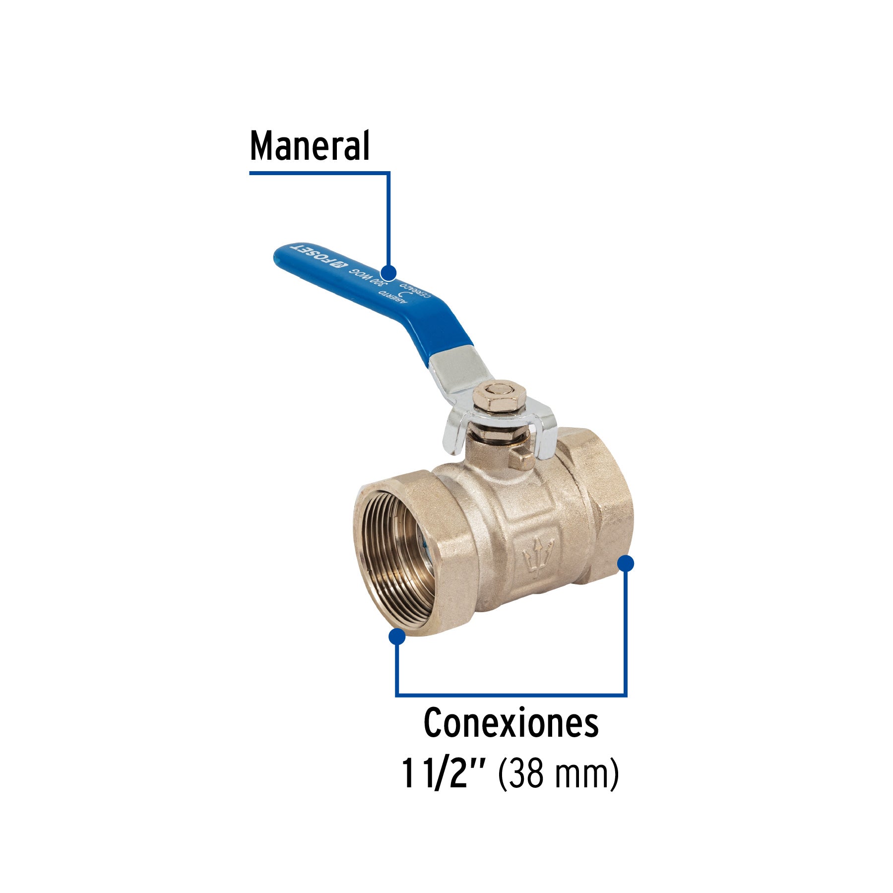 Válvula de esfera de latón, roscable 1-1/2", FOSET