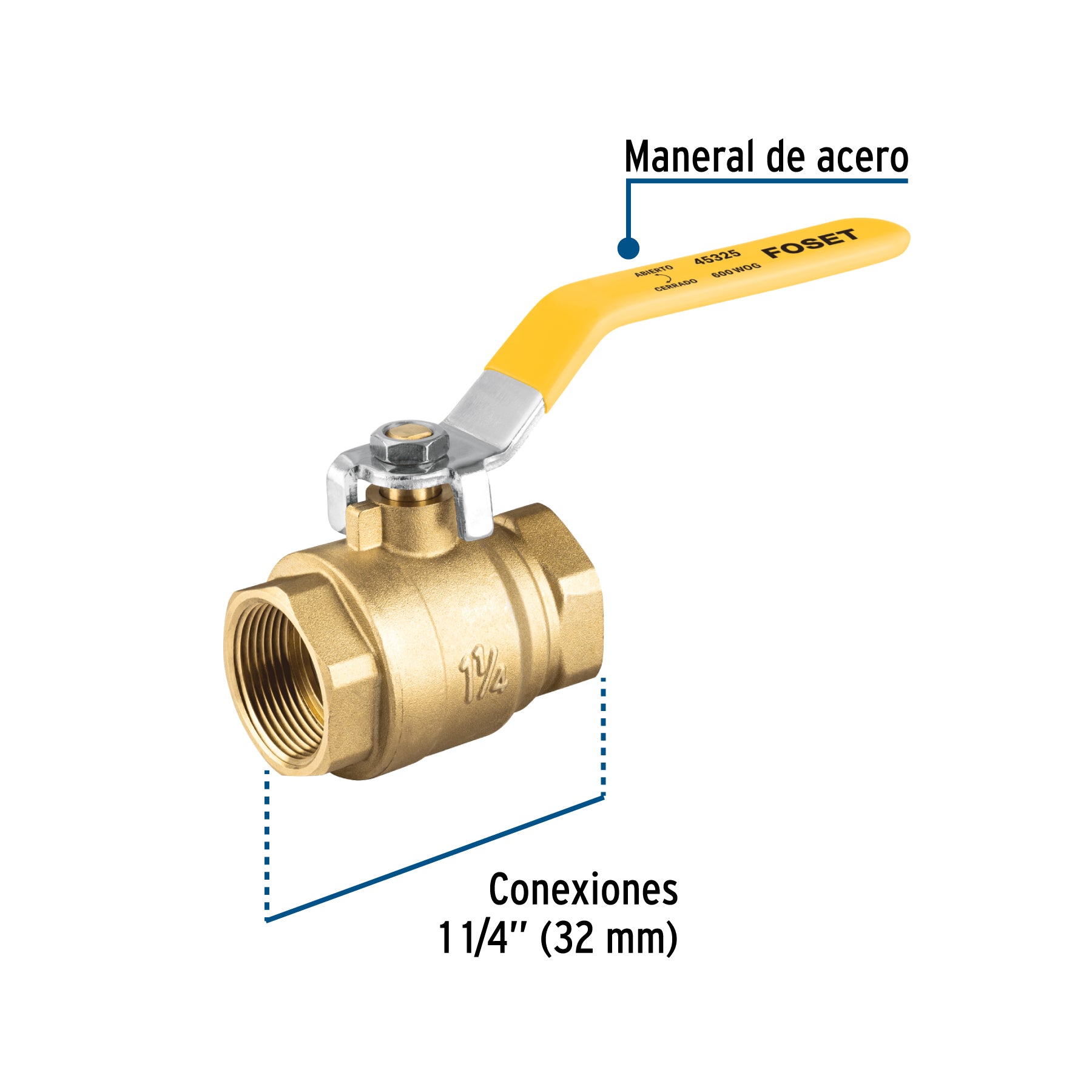 Válvula de esfera para gas, roscable, 1-1/4", alta presión