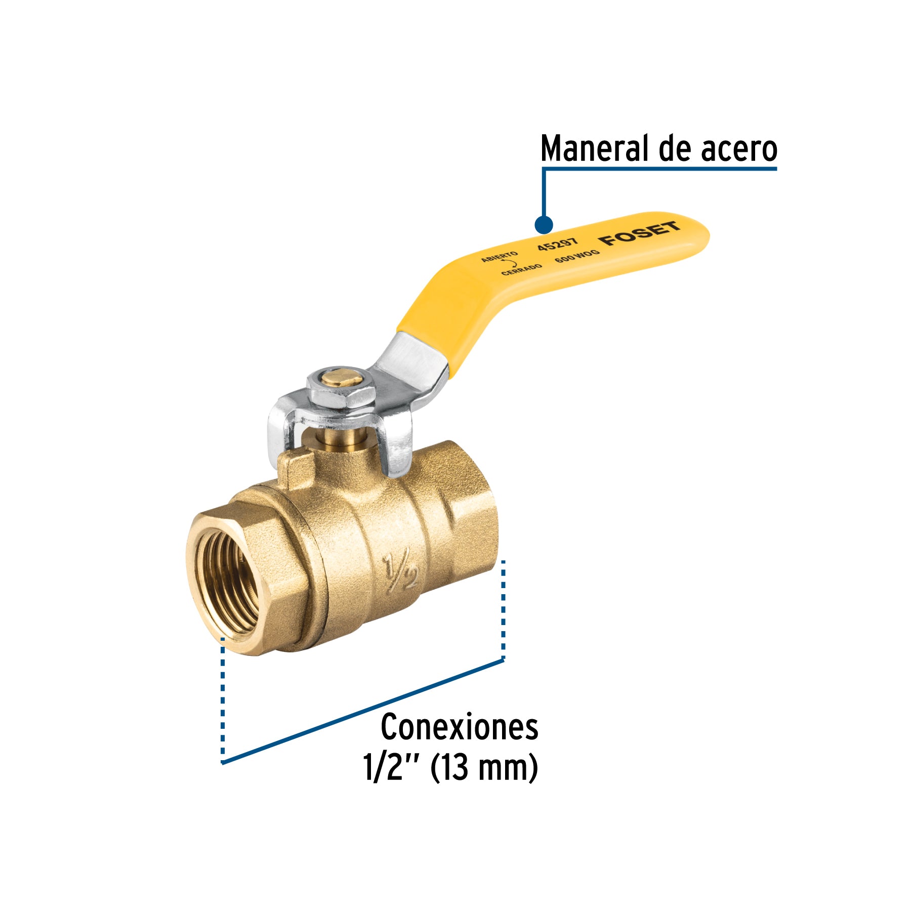 Válvula de esfera para gas, roscable, 1/2", alta presión