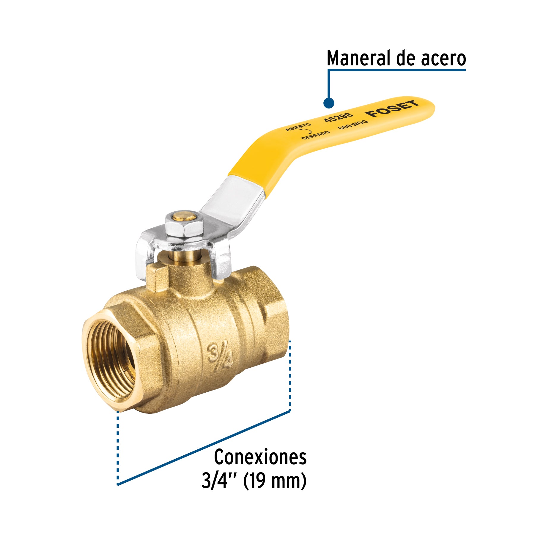 Válvula de esfera para gas, roscable, 3/4", alta presión