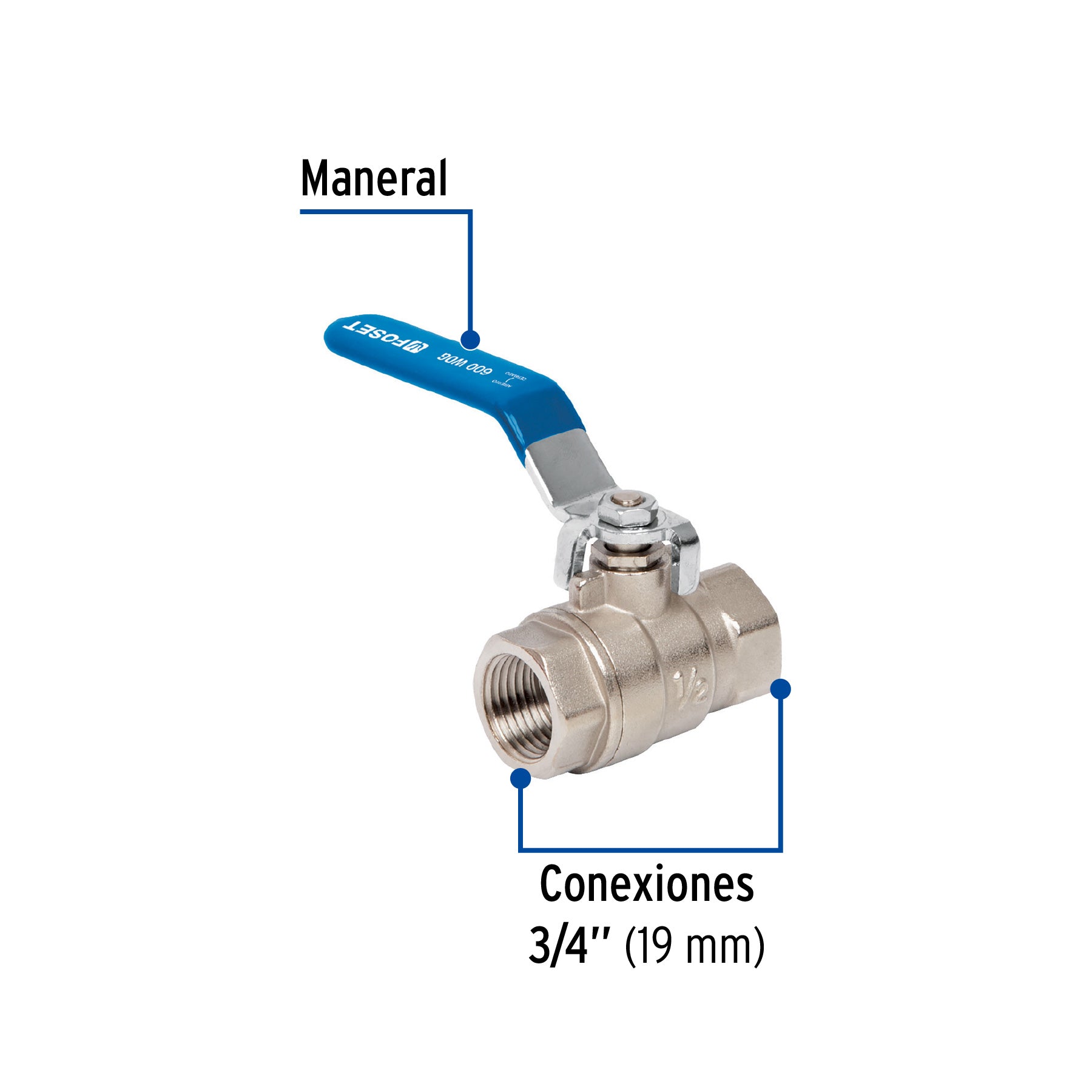 Válvula de esfera de latón, roscable 3/4", FOSET