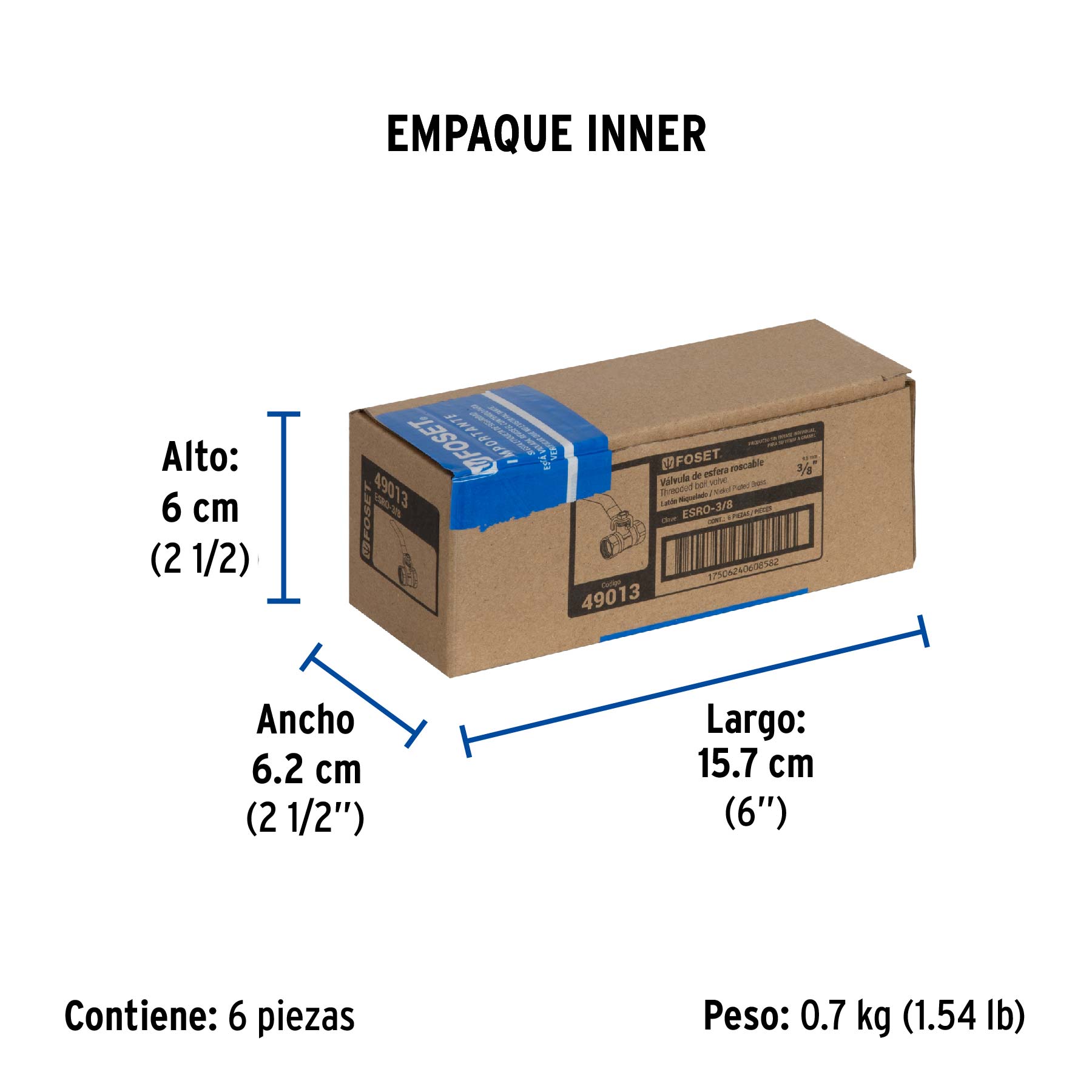 Válvula de esfera de latón, roscable 3/8", FOSET - Empaque