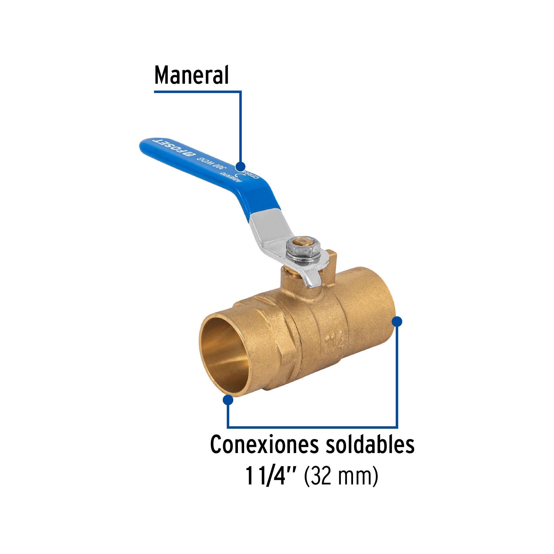 Válvula de esfera de latón, soldable 1-1/4", FOSET