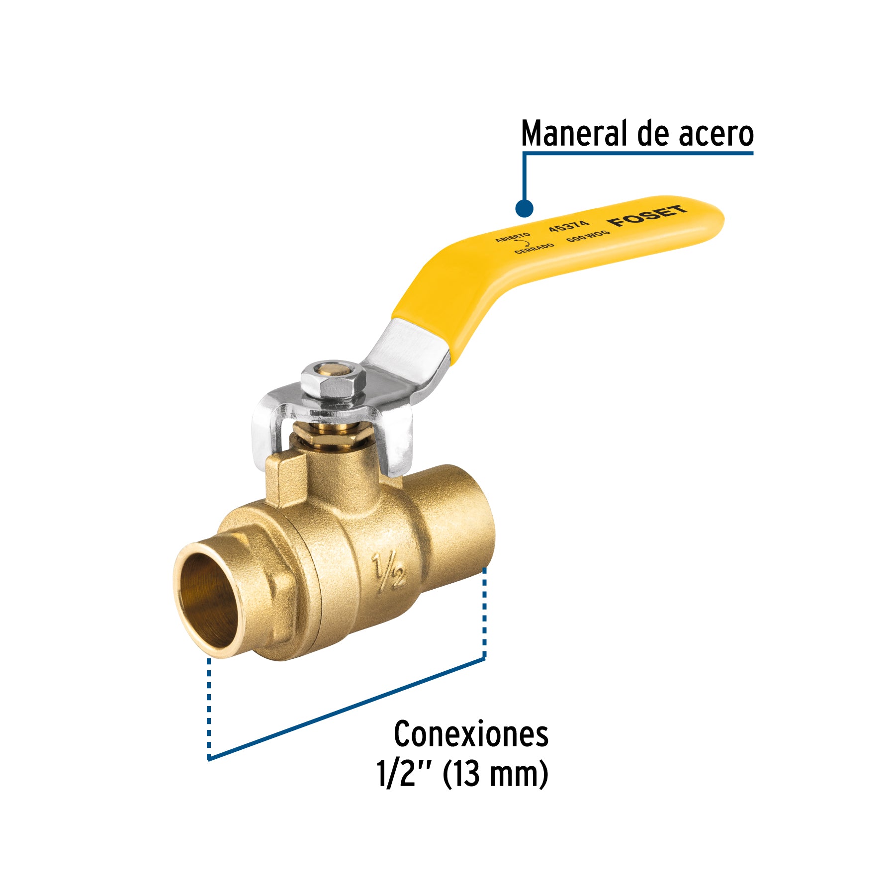 Válvula de esfera para gas, soldable, 1/2", alta presión