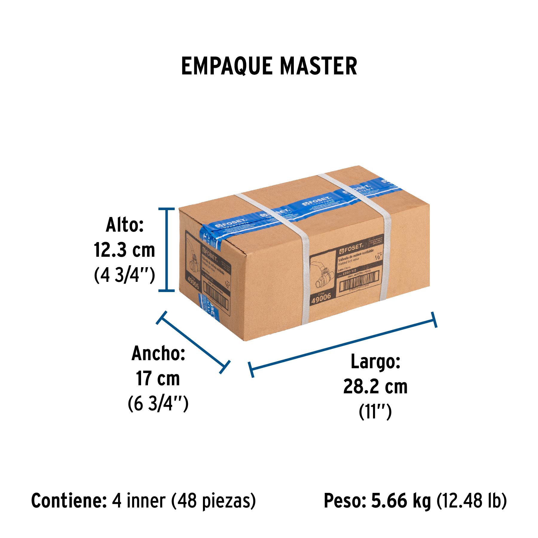 Válvula de esfera de latón, soldable 1/2", FOSET - Empaque