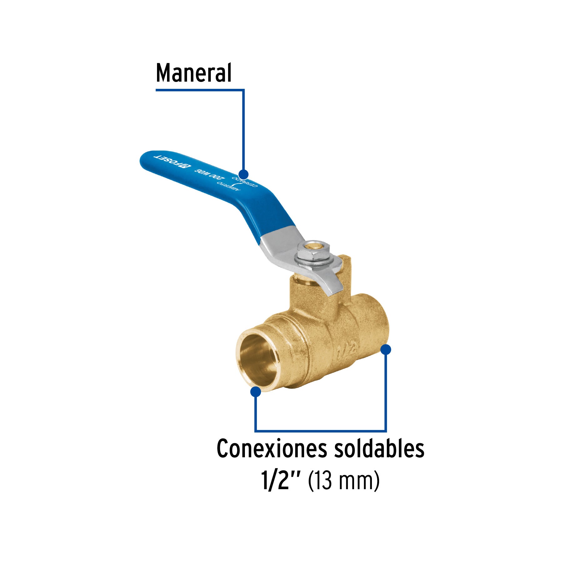 Válvula de esfera de latón, soldable 1/2", FOSET
