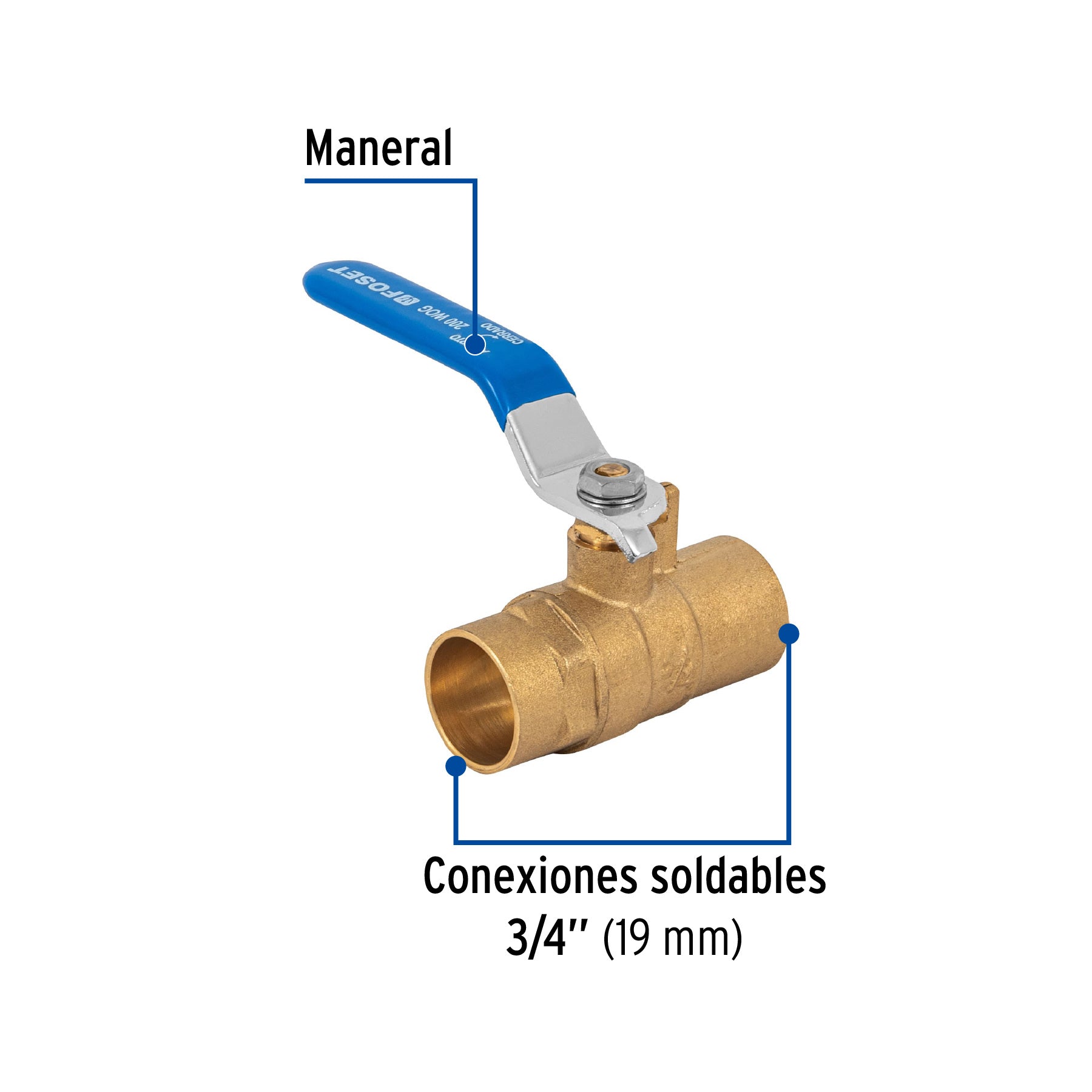 Válvula de esfera de latón, soldable 3/4", FOSET