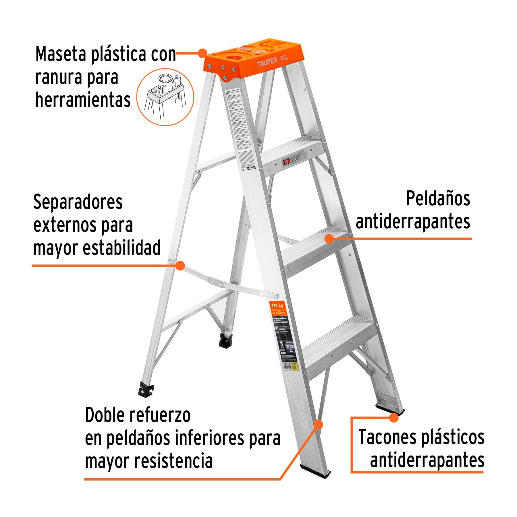 Escalera de tijera tipo II 3 peldaños, TRUPER