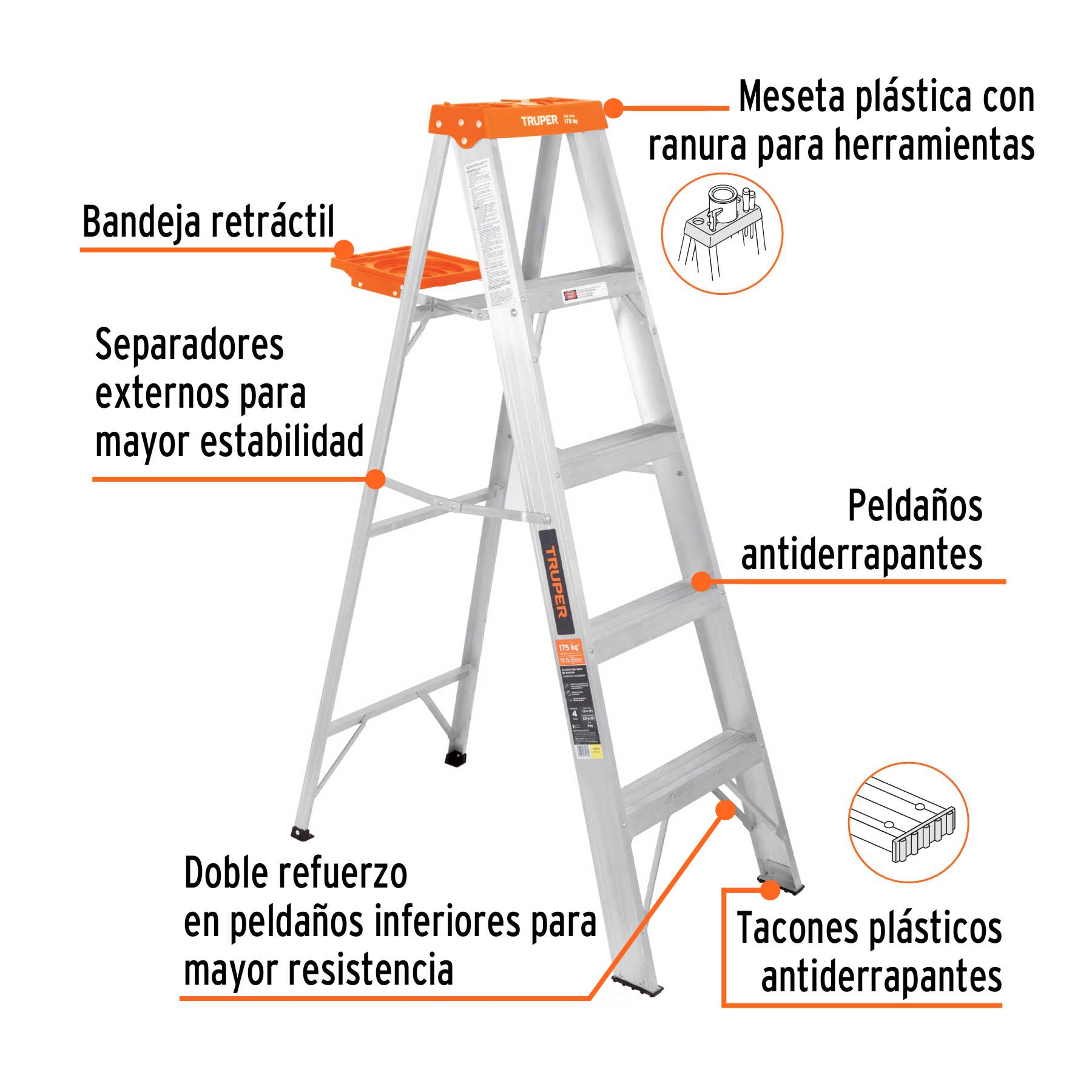Escalera de tijera tipo ll 4 peldaños y bandeja, TRUPER