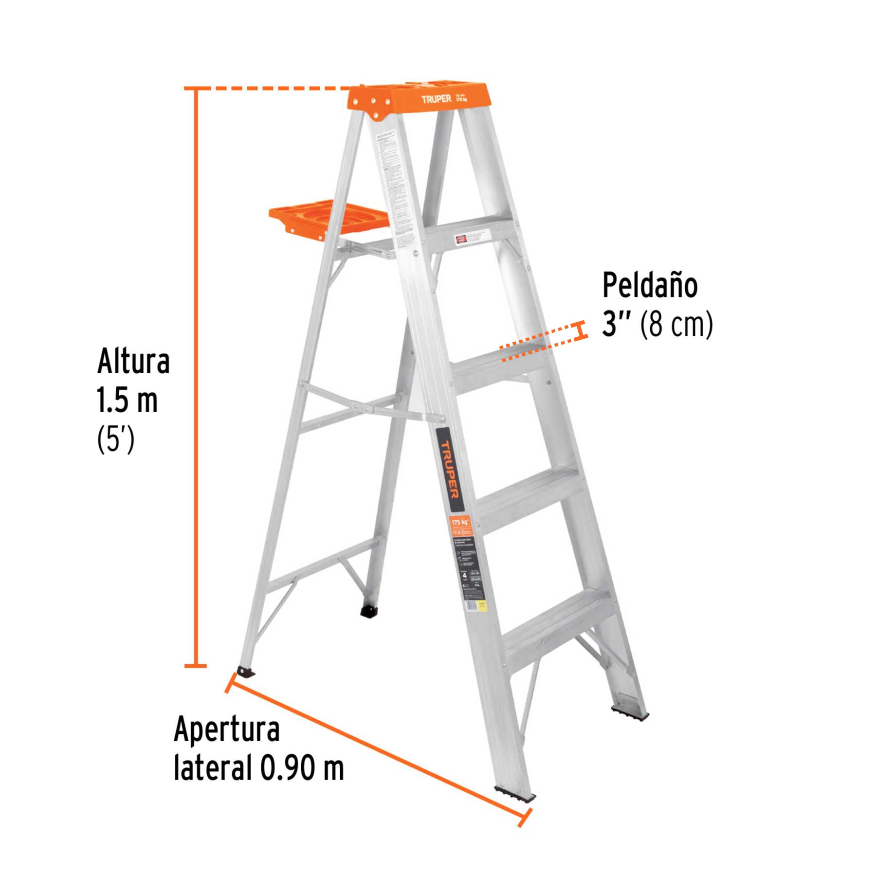 Escalera de tijera tipo ll 4 peldaños y bandeja, TRUPER