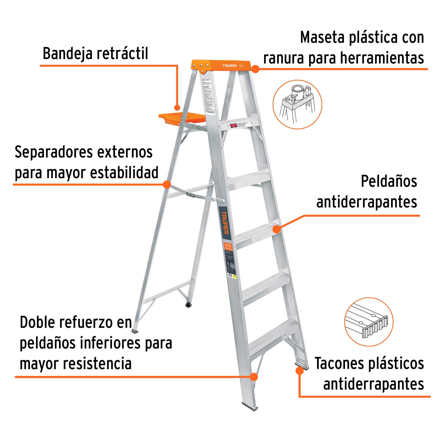 Escalera de tijera tipo ll 5 peldaños y bandeja, TRUPER