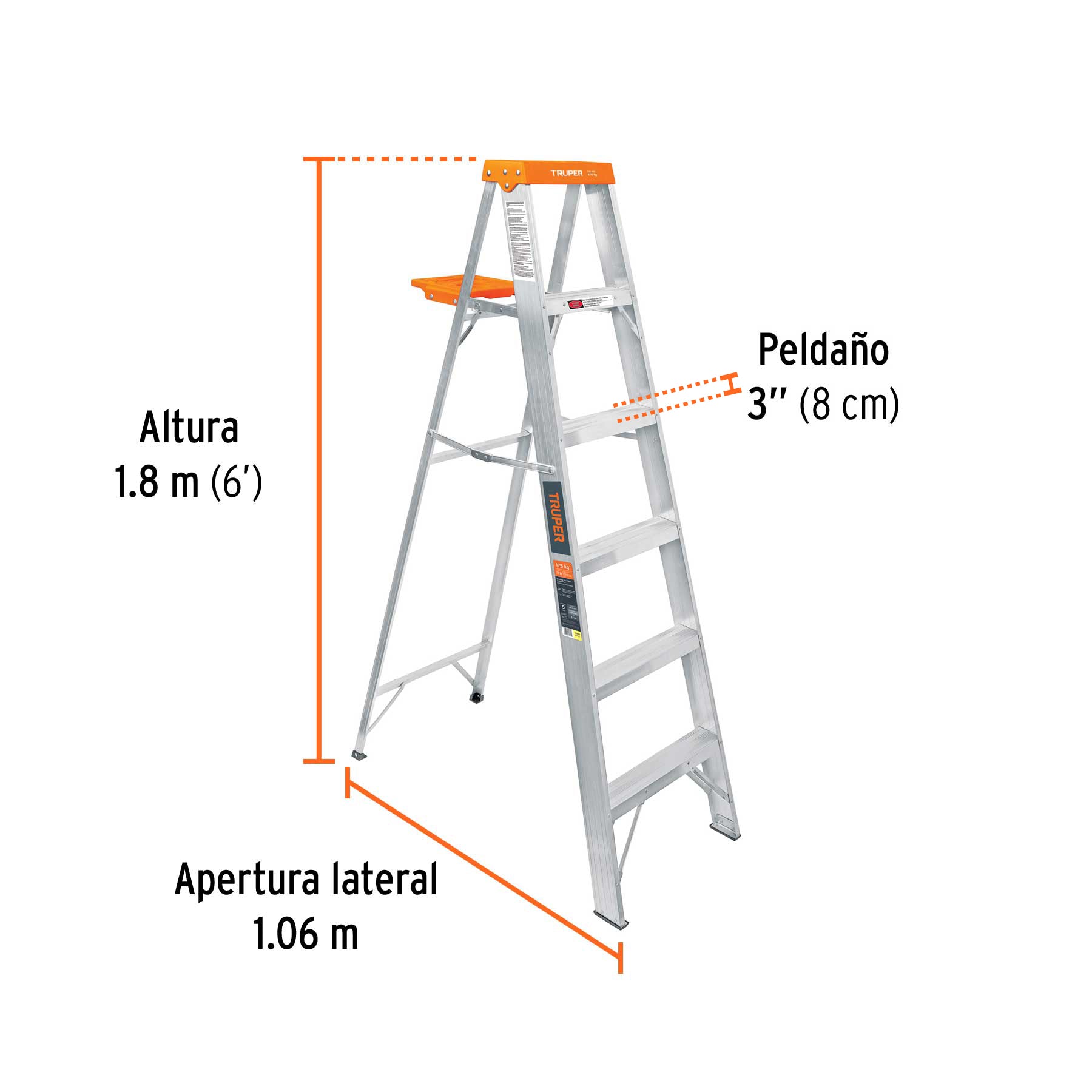 Escalera de tijera tipo ll 5 peldaños y bandeja, TRUPER