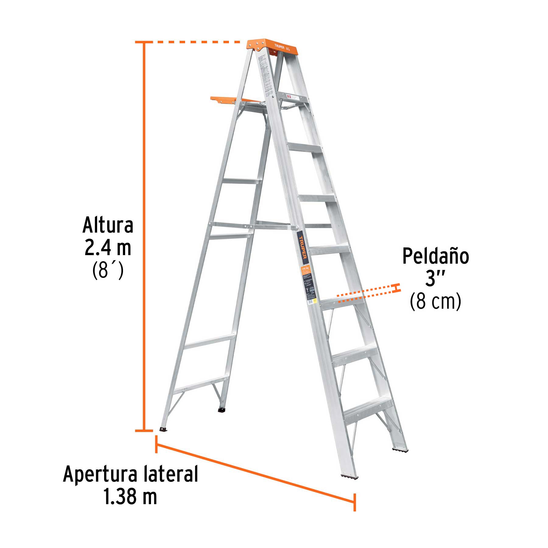 Escalera de tijera tipo II 7 peldaños y bandeja, TRUPER