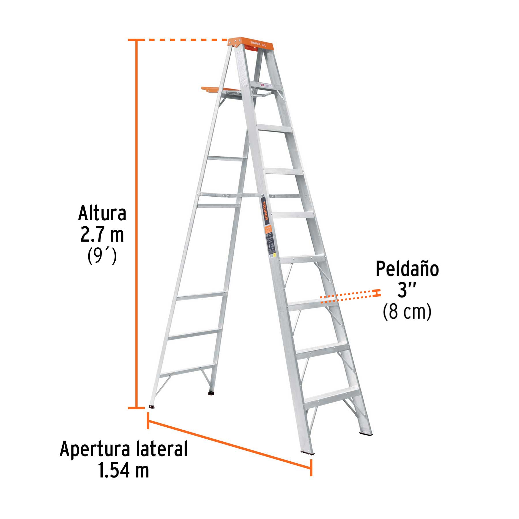 Escalera de tijera tipo ll 8 peldaños y bandeja, TRUPER