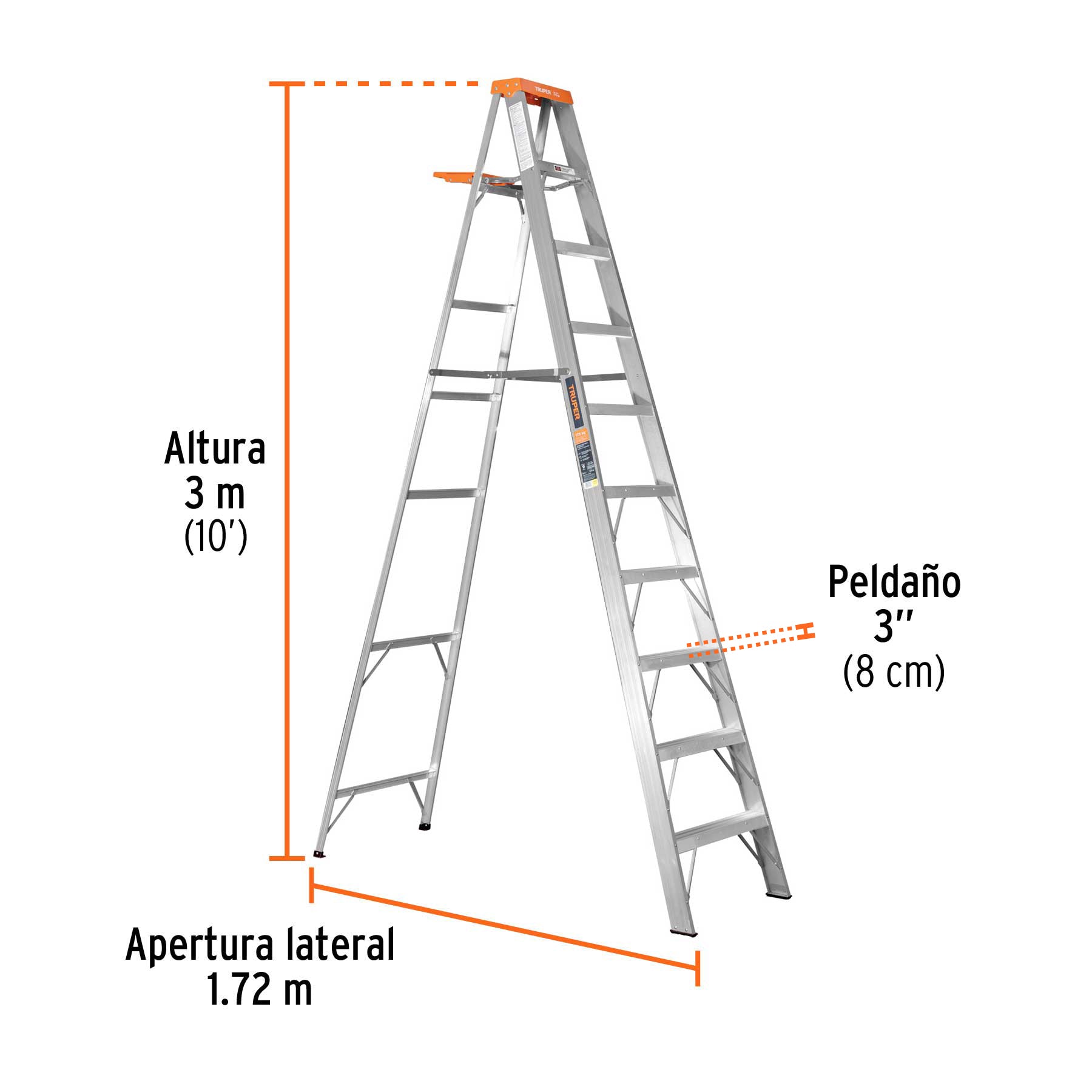Escalera de tijera tipo II 9 peldaños y bandeja, TRUPER