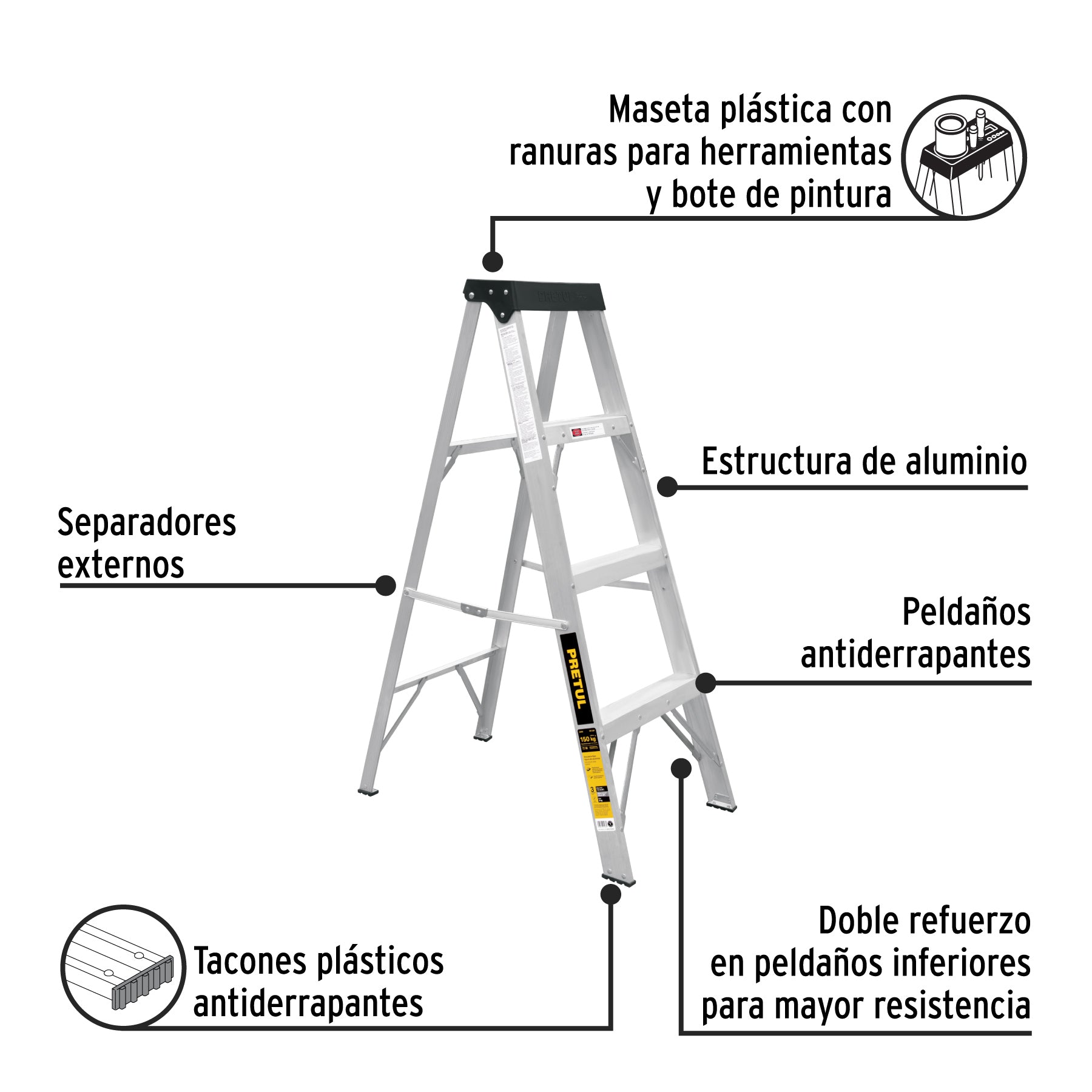 Escalera de tijera tipo III 3 escalones, PRETUL