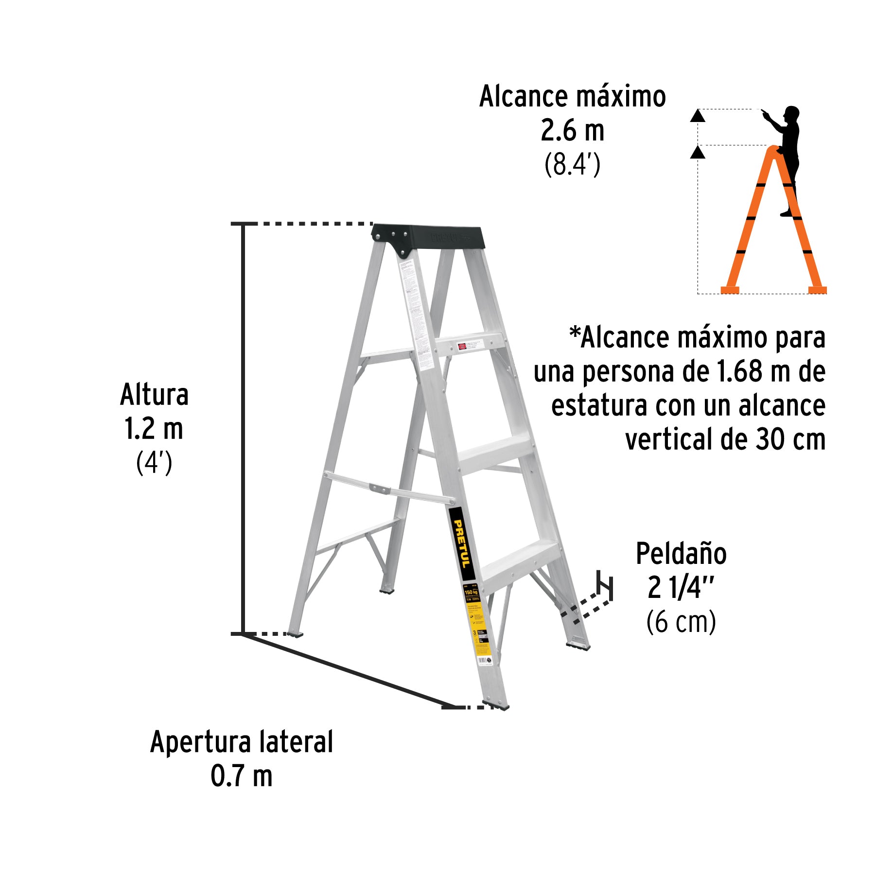 Escalera de tijera tipo III 3 escalones, PRETUL