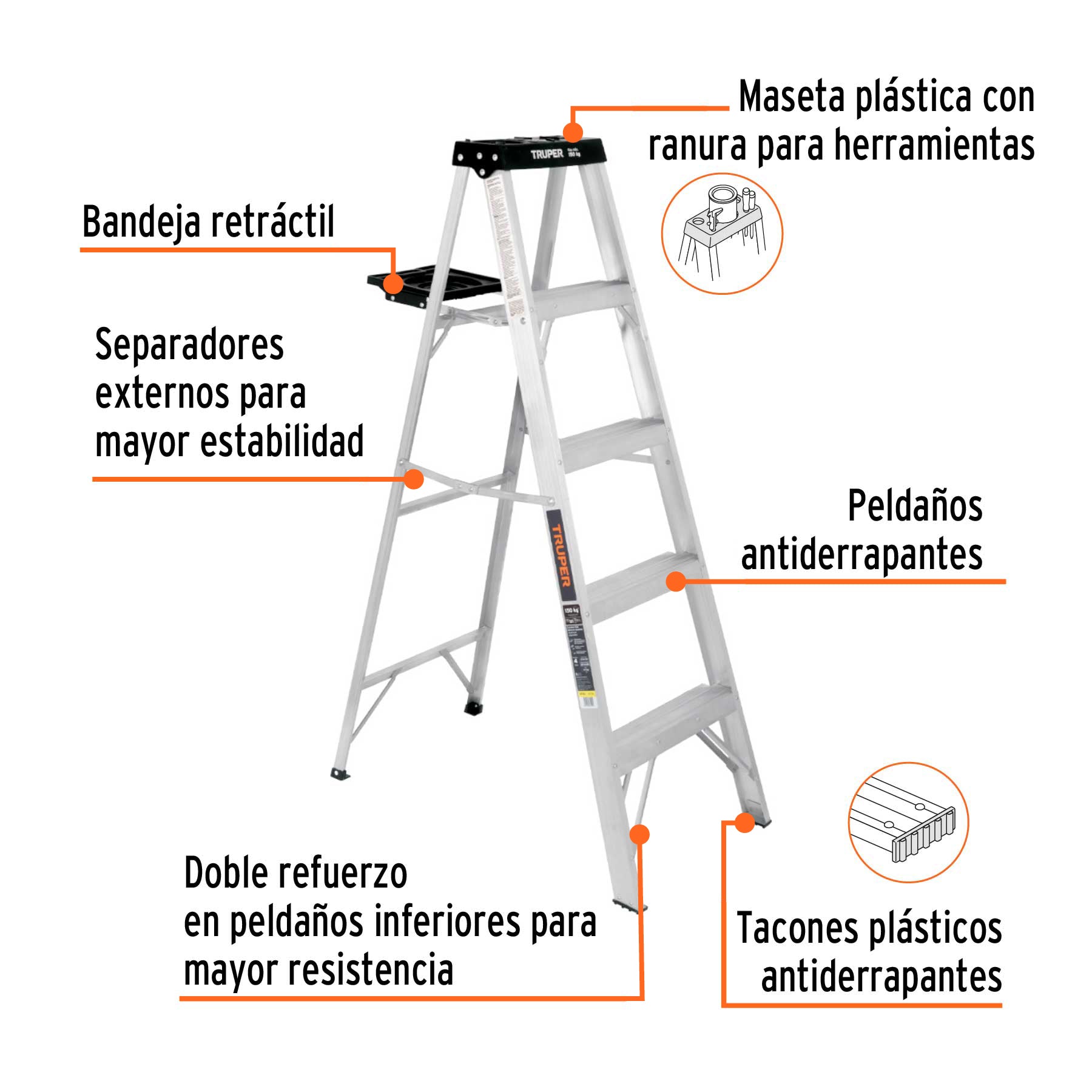 Escalera de tijera tipo III 4 escalones y bandeja, TRUPER