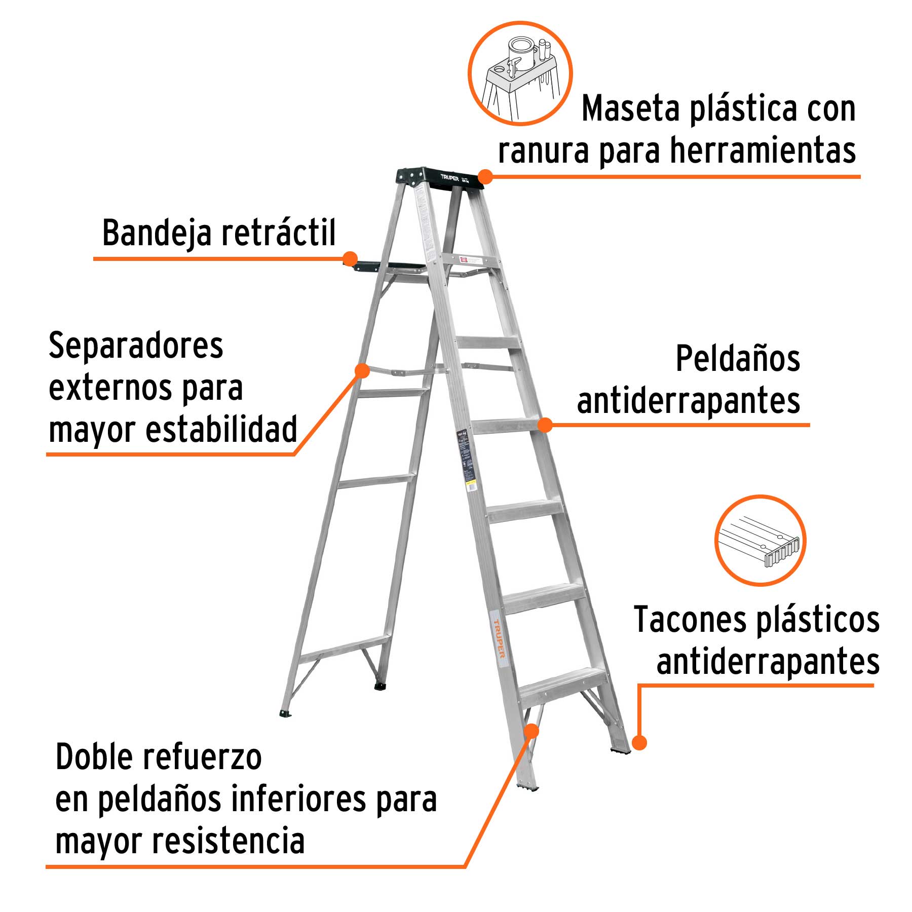 Escalera de tijera tipo III 6 escalones y bandeja, TRUPER