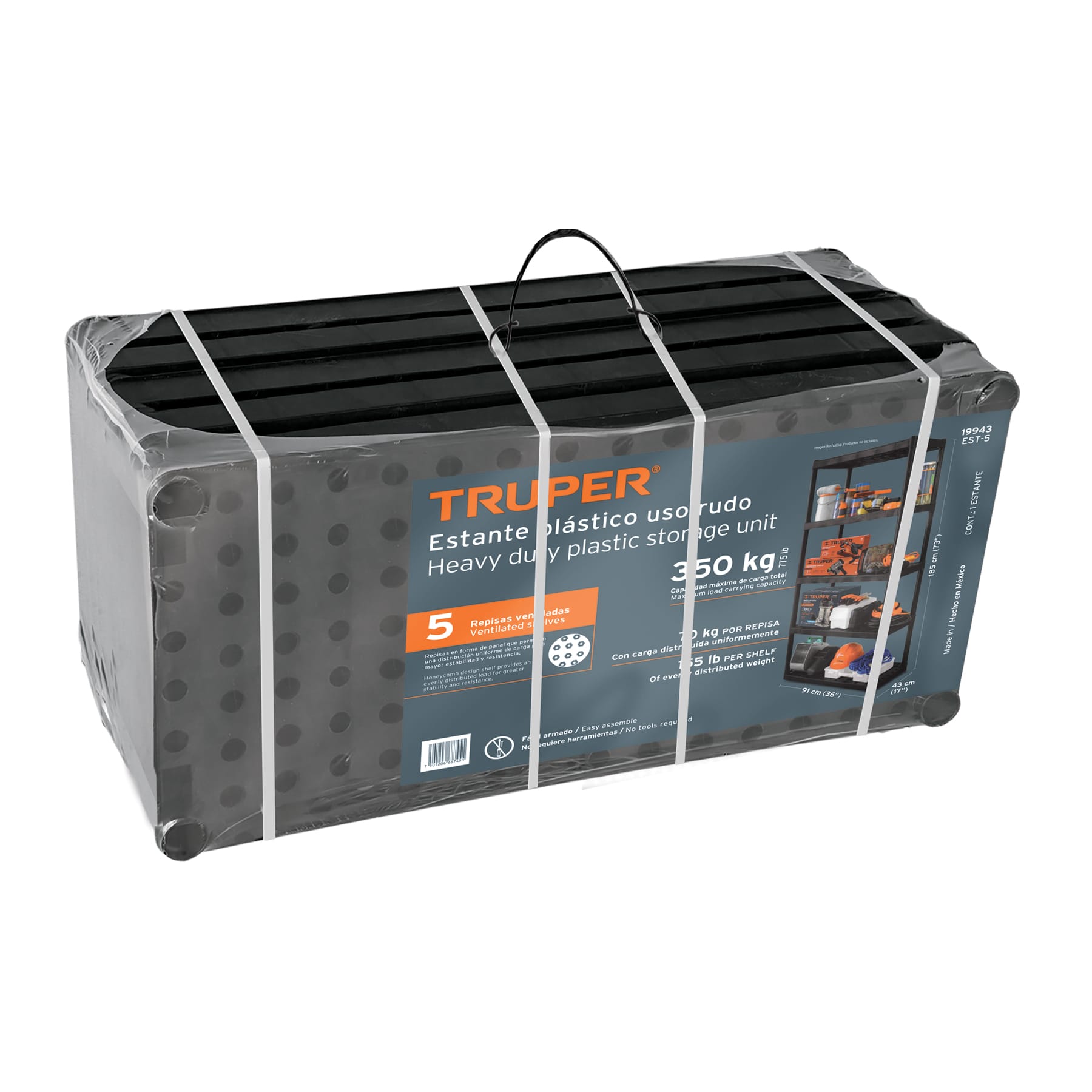 Estante plástico uso rudo 5 rep/cap. 70 Kg, 185x43x91,TRUPER