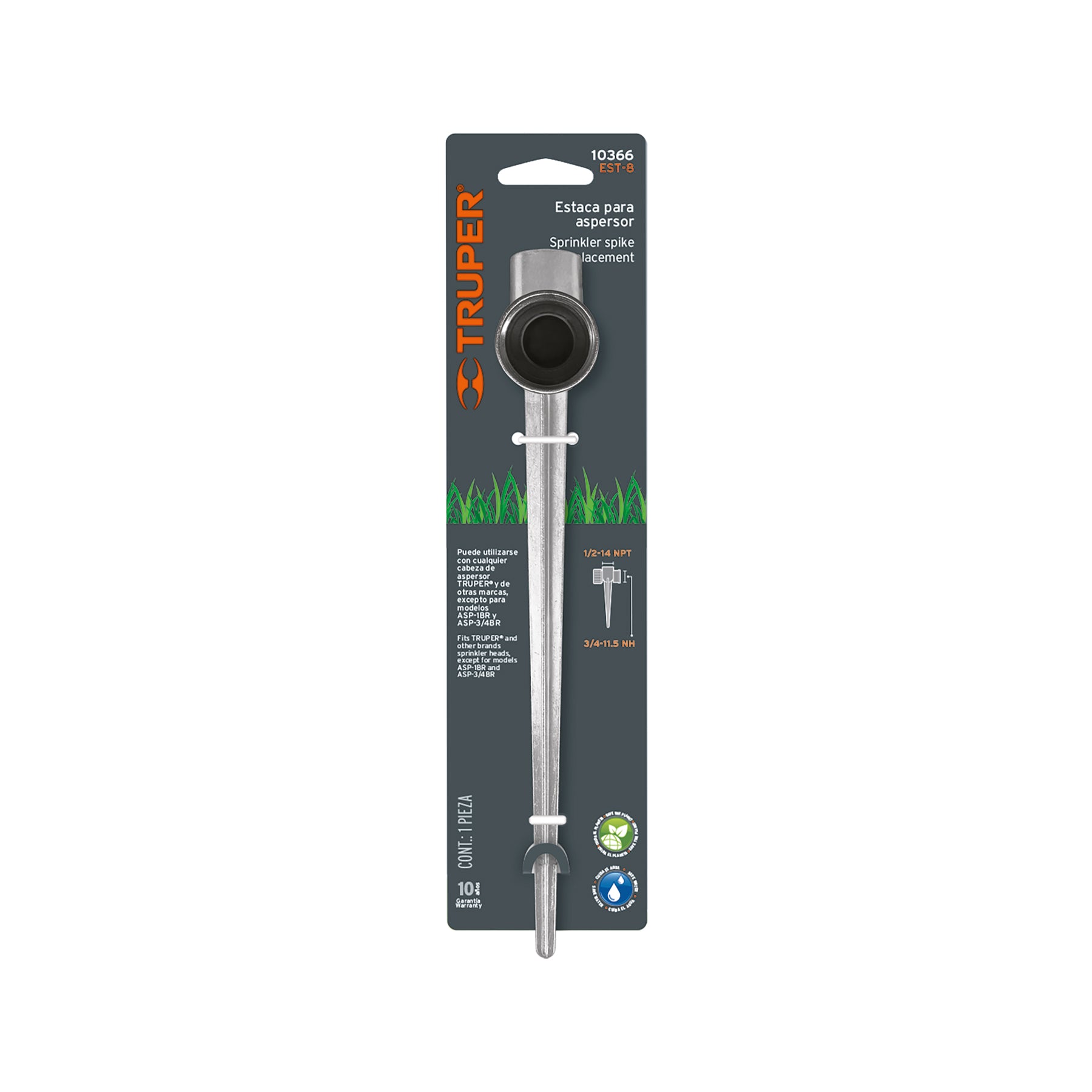 Estaca metálica universal 8" dos vías, para aspersor, TRUPER
