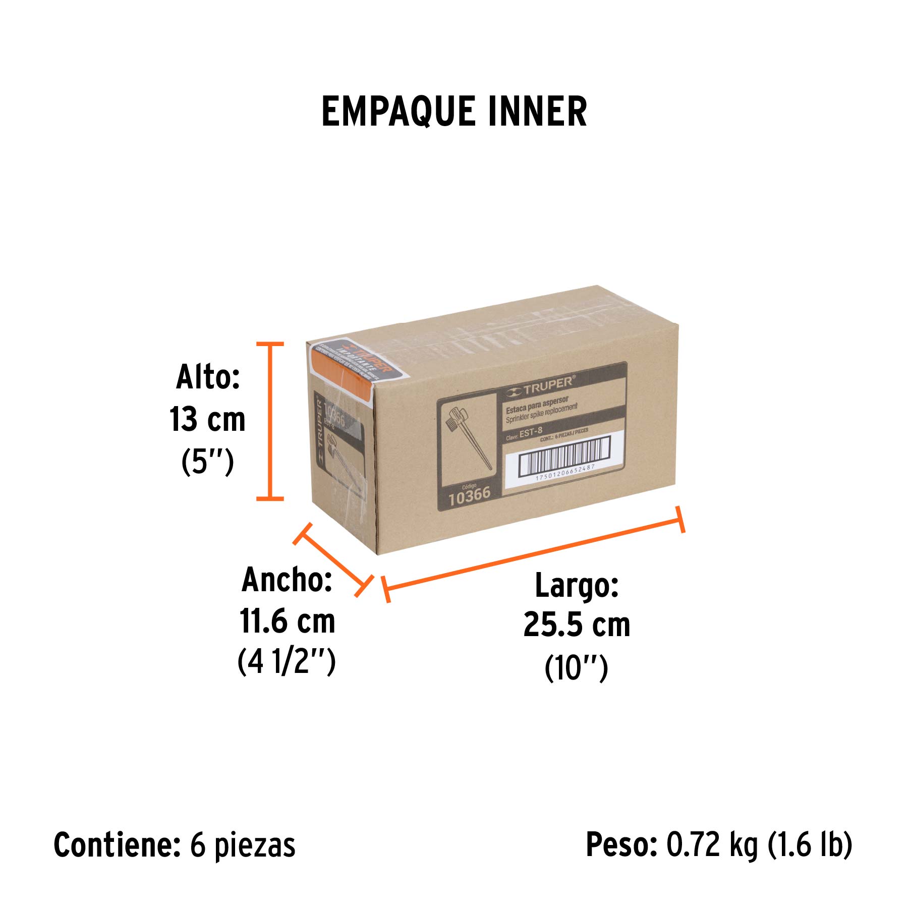 Estaca metálica universal 8" dos vías, para aspersor, TRUPER - Empaque