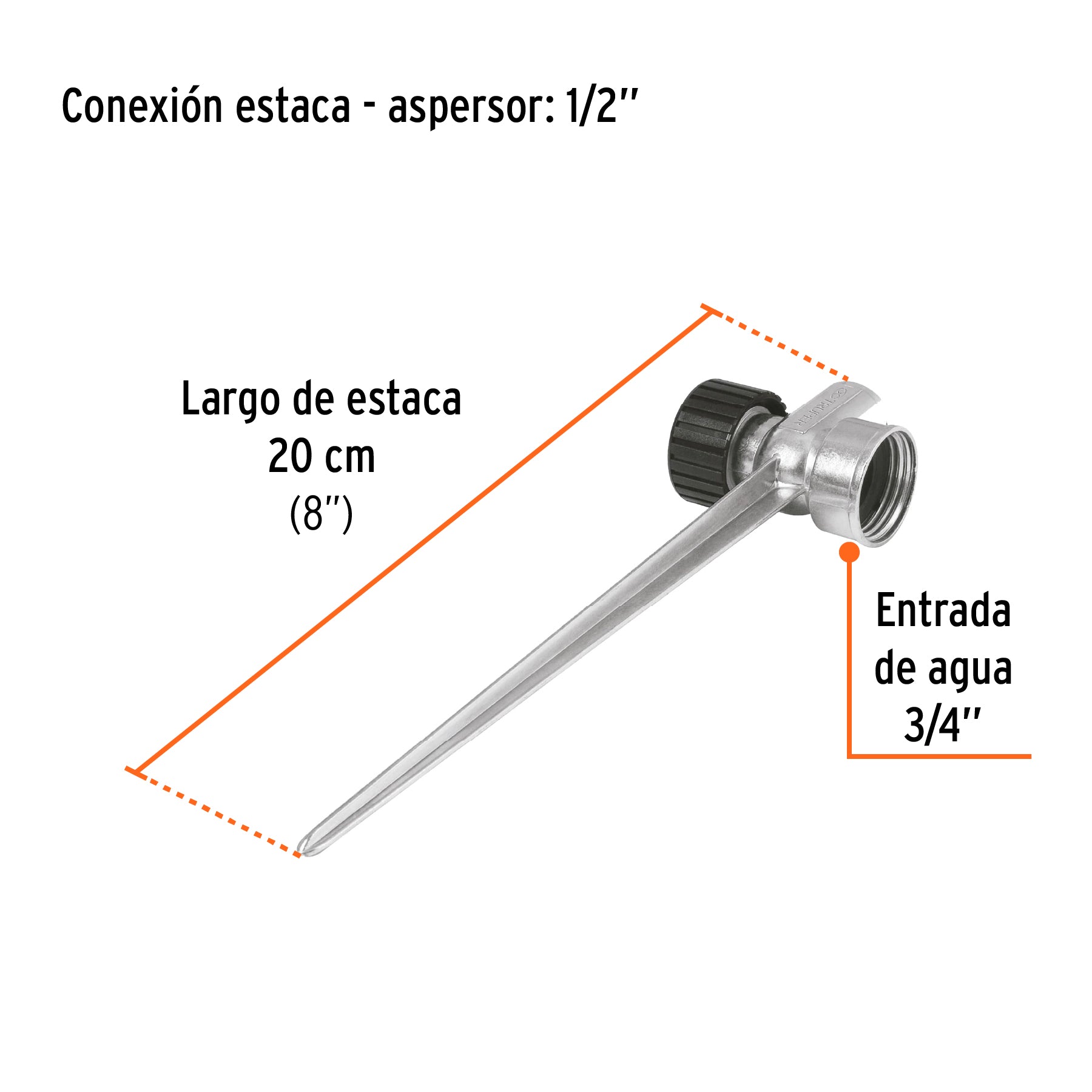 Estaca metálica universal 8" dos vías, para aspersor, TRUPER