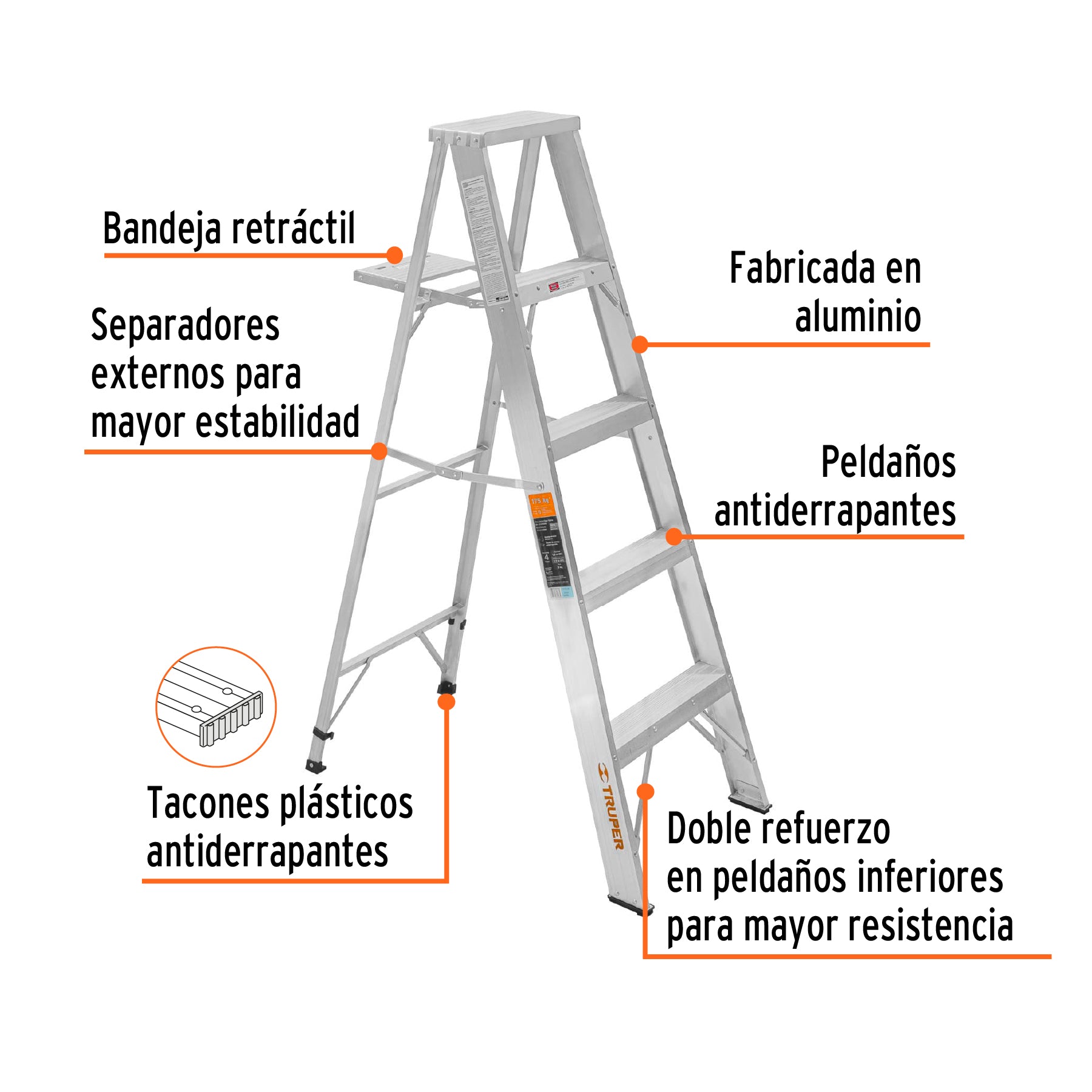 Escalera de tijera 100% aluminio tipo ll 4 peldaños, TRUPER
