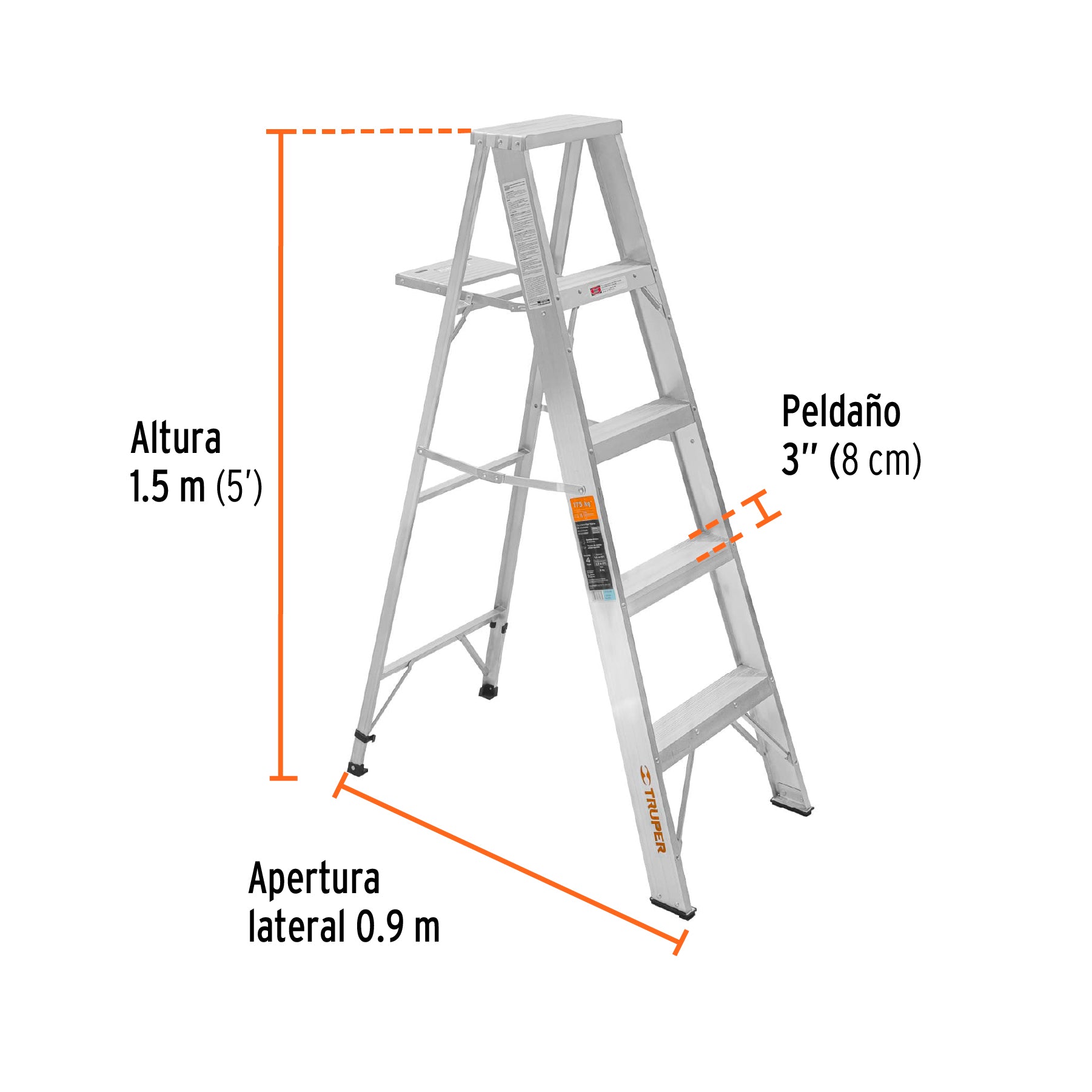 Escalera de tijera 100% aluminio tipo ll 4 peldaños, TRUPER