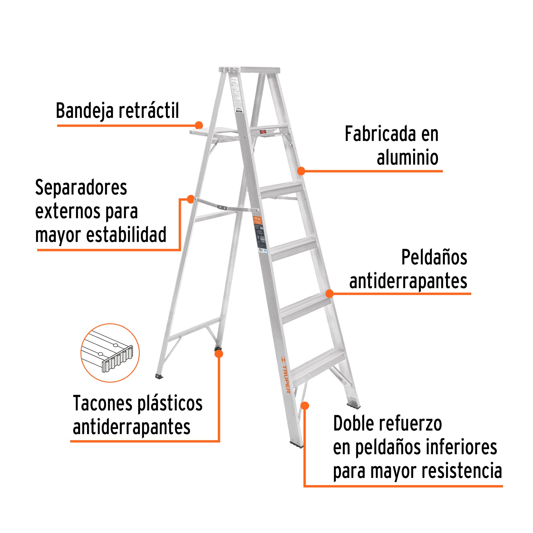Escalera de tijera 100% aluminio tipo ll 5 peldaños, TRUPER