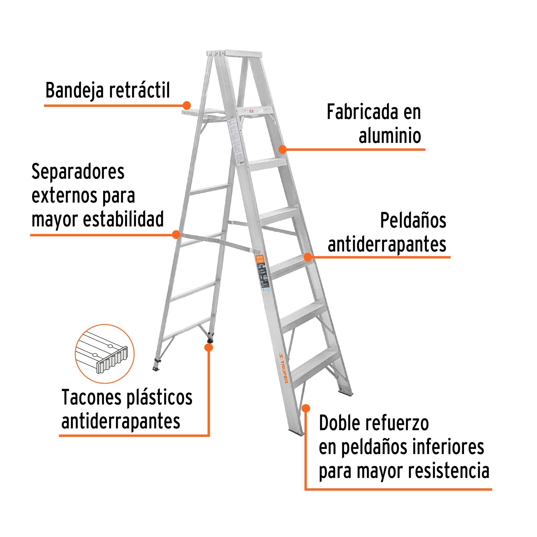 Escalera de tijera 100% aluminio tipo ll 6 peldaños, TRUPER