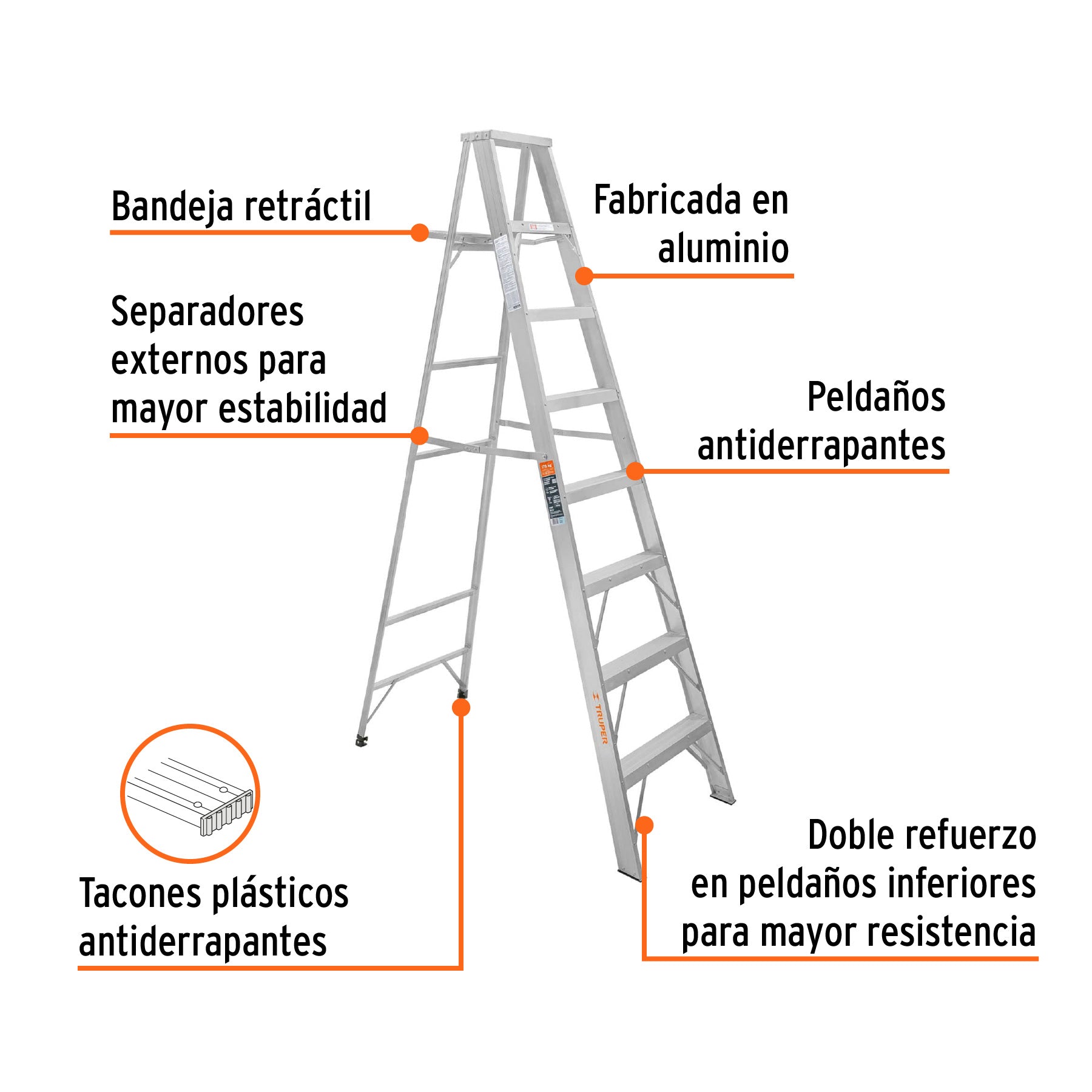 Escalera de tijera 100% aluminio tipo ll 7 peldaños, TRUPER