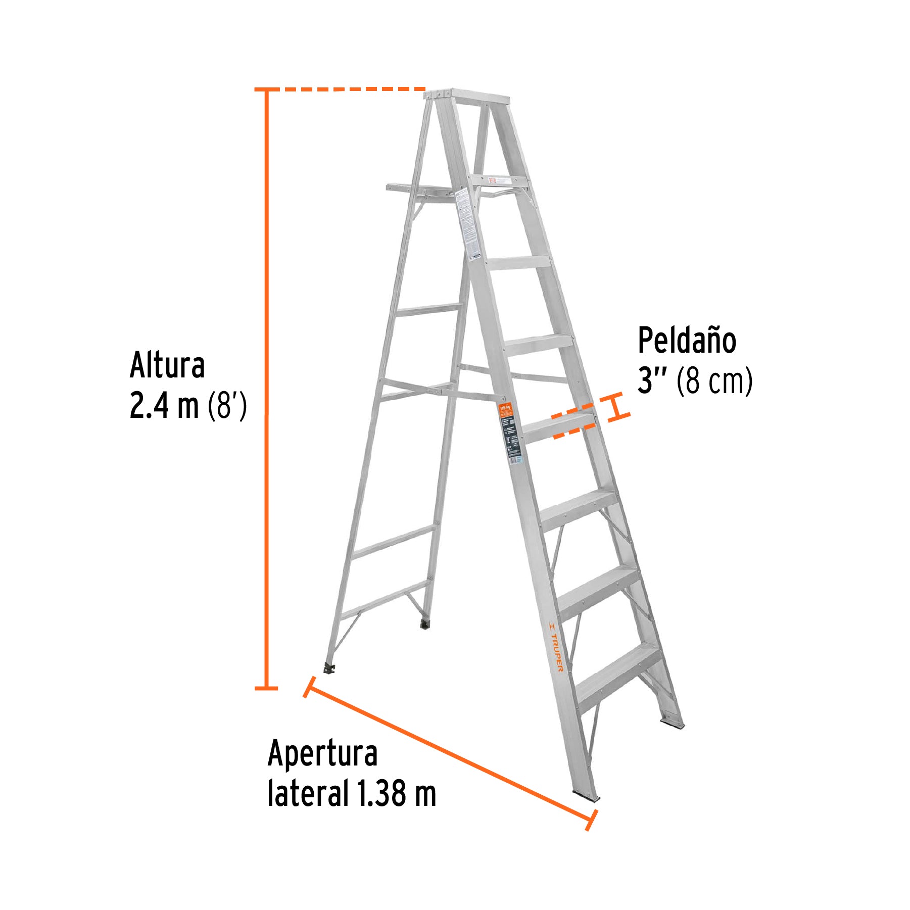 Escalera de tijera 100% aluminio tipo ll 7 peldaños, TRUPER