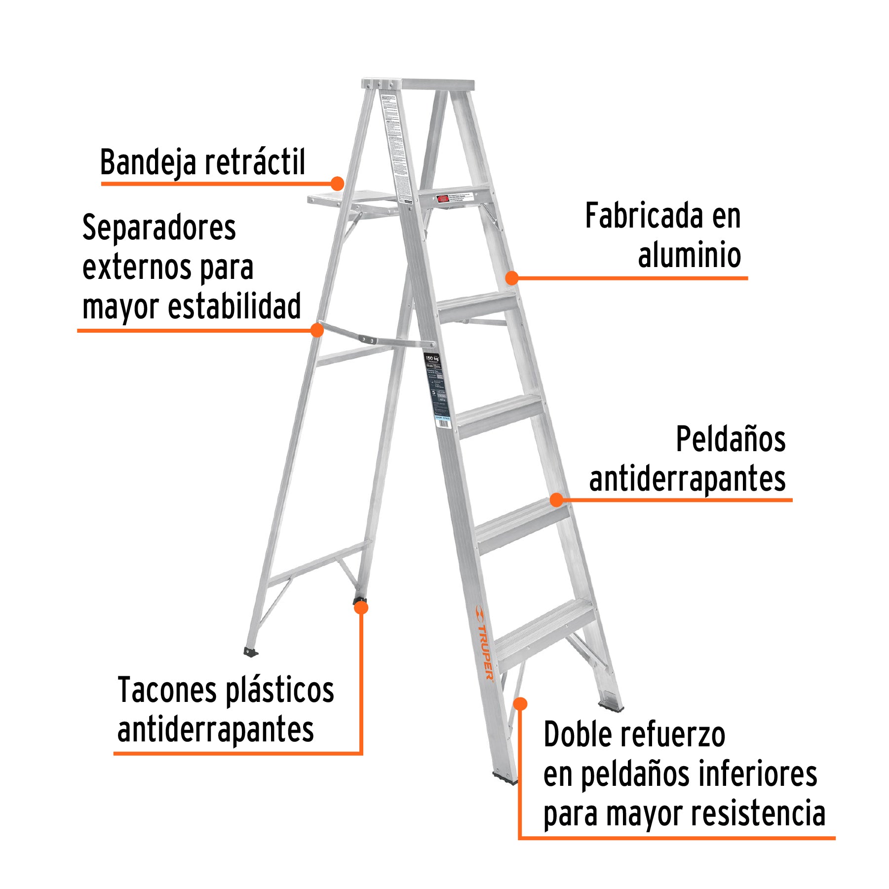 Escalera de tijera 100% aluminio tipo lll 5 peldaños, TRUPER