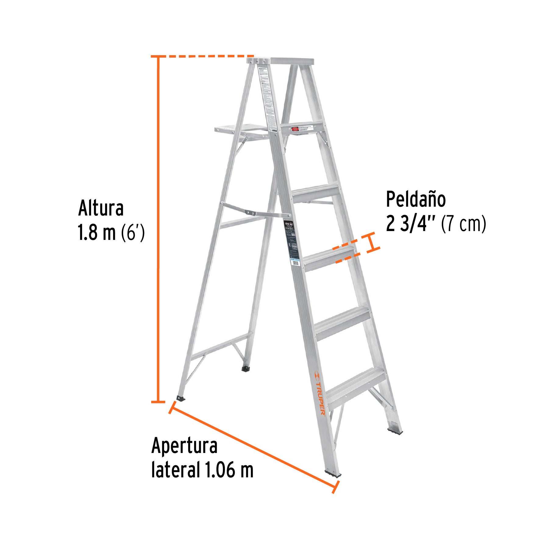 Escalera de tijera 100% aluminio tipo lll 5 peldaños, TRUPER