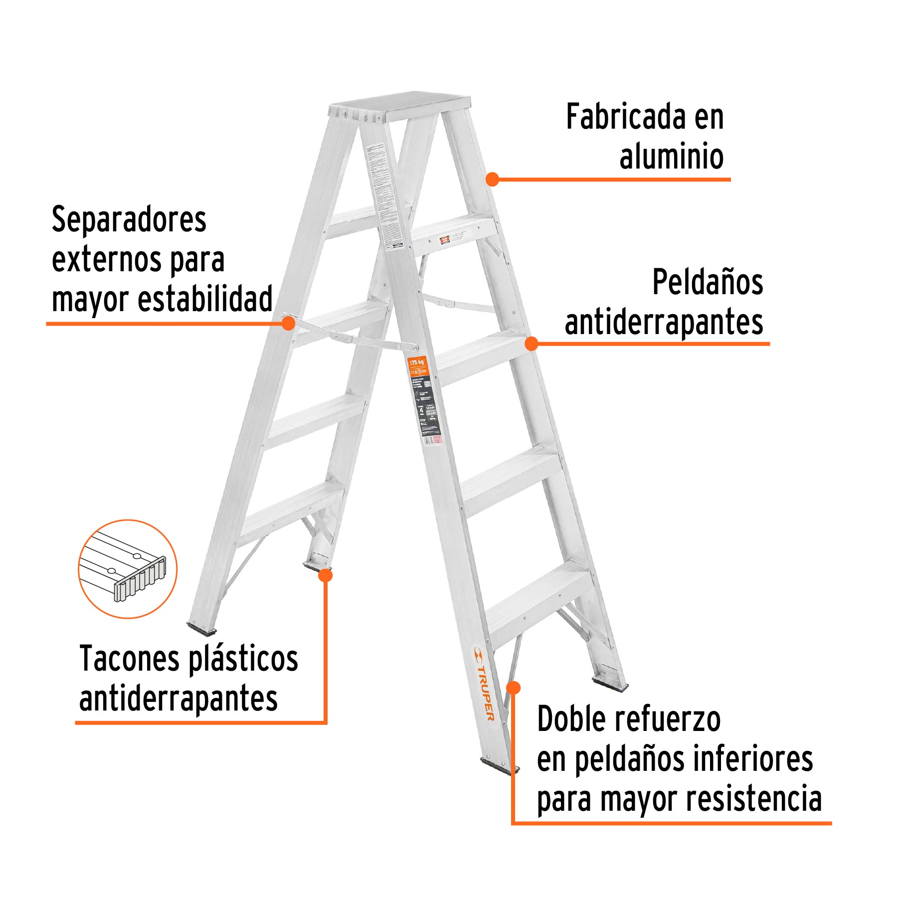 Escalera de tijera doble, tipo ll, 4 escalones, TRUPER