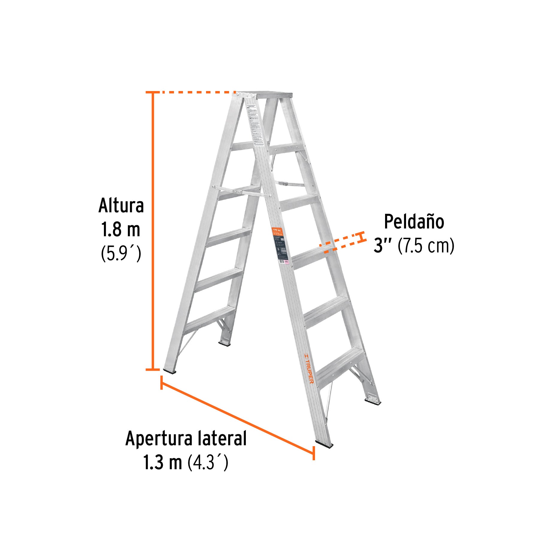 Escalera de tijera doble, tipo ll, 5 escalones, TRUPER