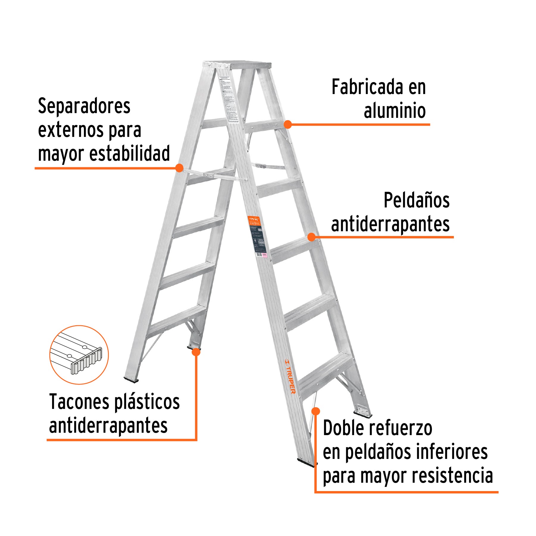 Escalera de tijera doble, tipo ll, 5 escalones, TRUPER