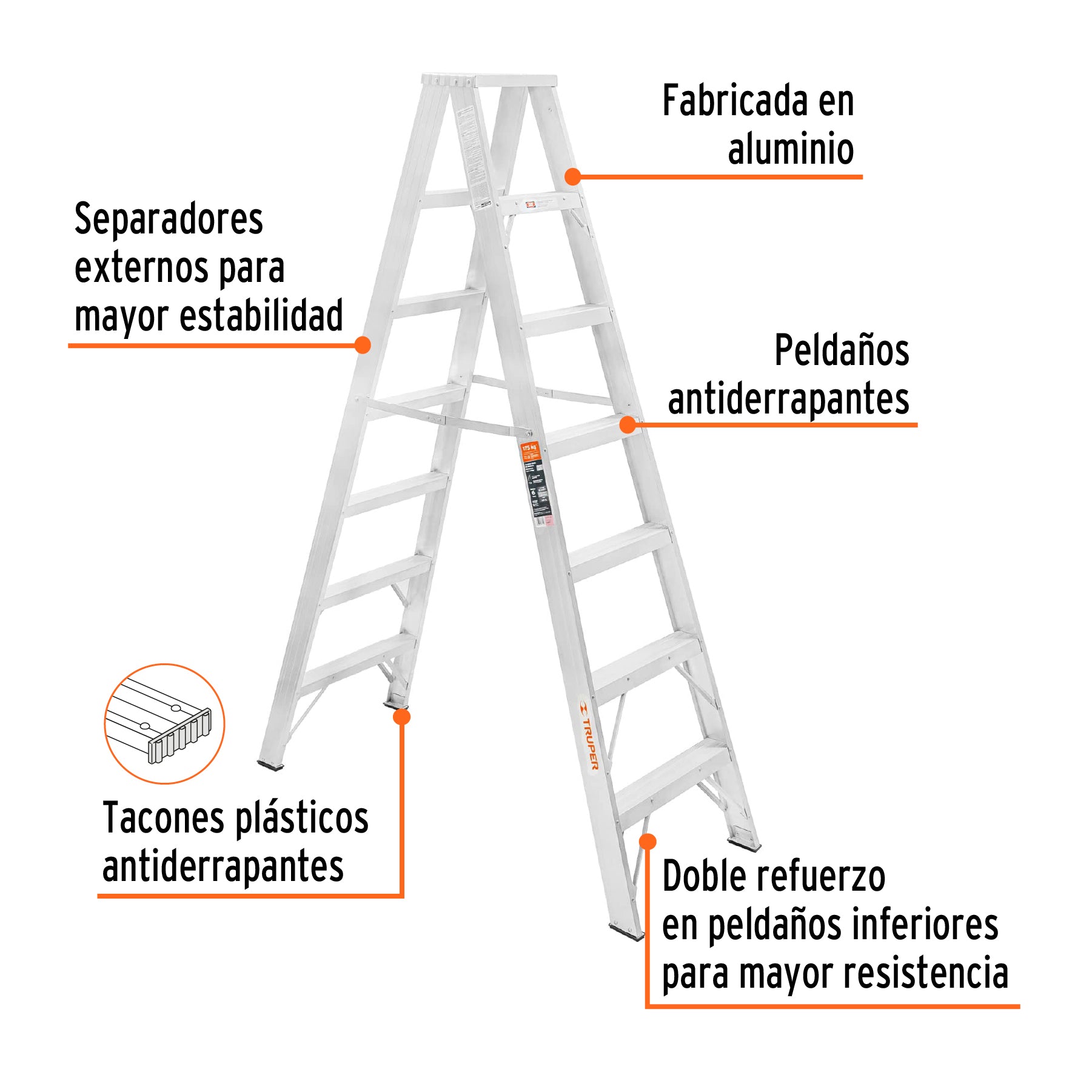 Escalera de tijera doble, tipo ll, 6 escalones, TRUPER